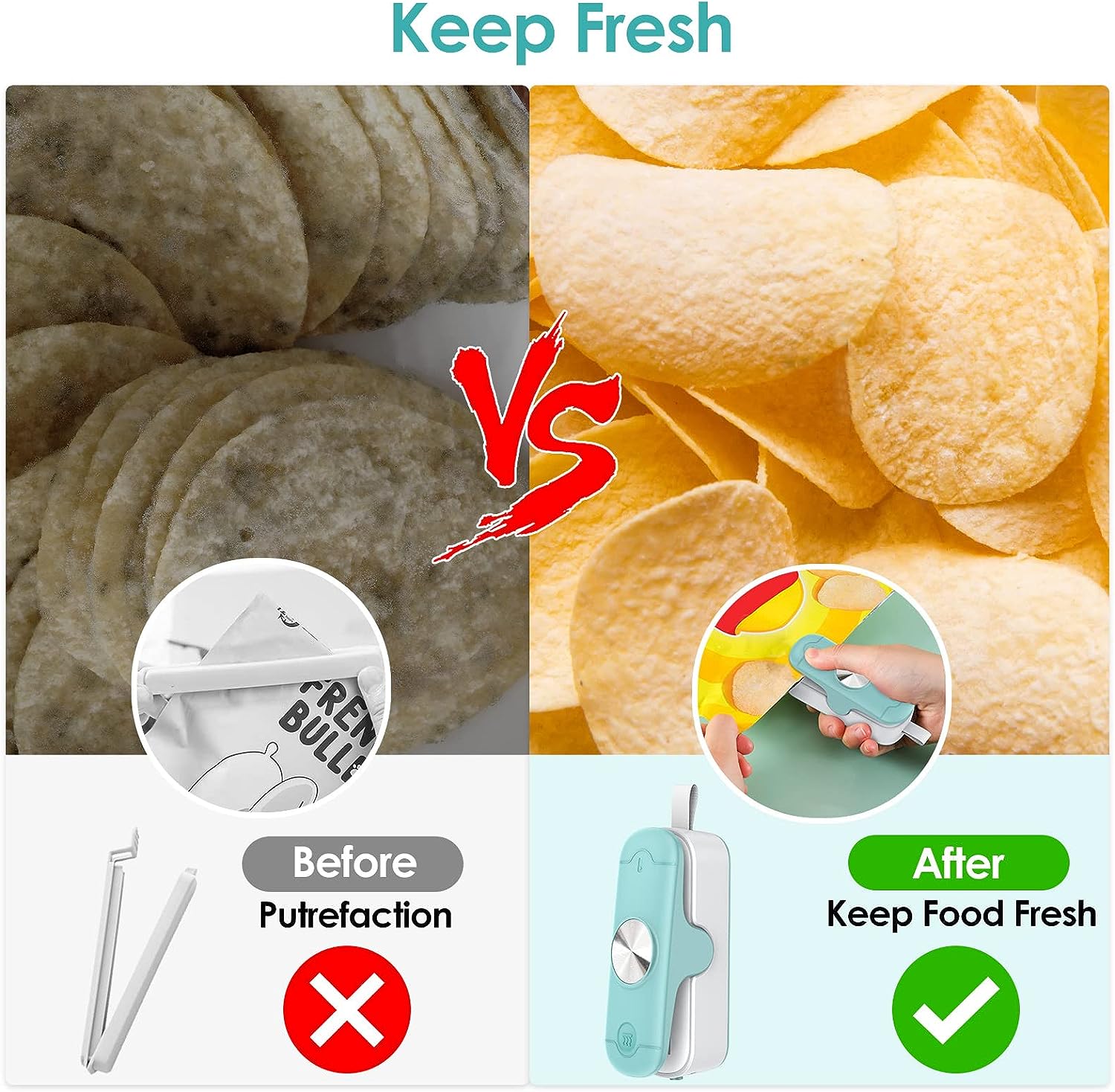 Mini Bag Sealer, 2 in 1 Bag Sealer Heat Seal with Cutter, Portable Food Sealer Mini Sealing Machine Kitchen Gadget for Chip Bags Plastic Bags Food Storage (Battery Included)