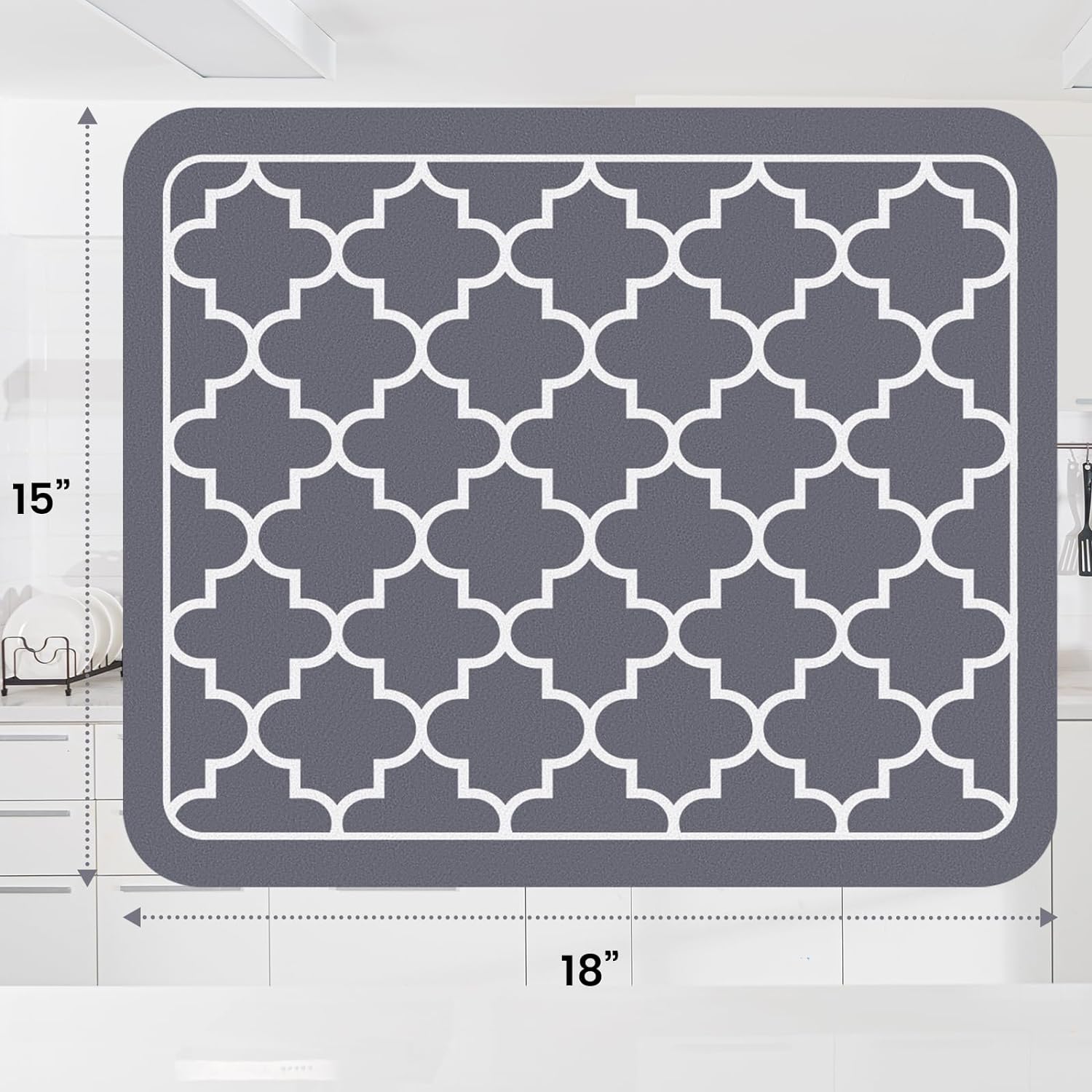 Dish Drying Mat Coffee Mat Super Absorbent Drying Mat Large Dish Drying Mats for Kitchen Counter Easy Clean Dish Mat Kitchen Drying Mat 15" X 18" Grey