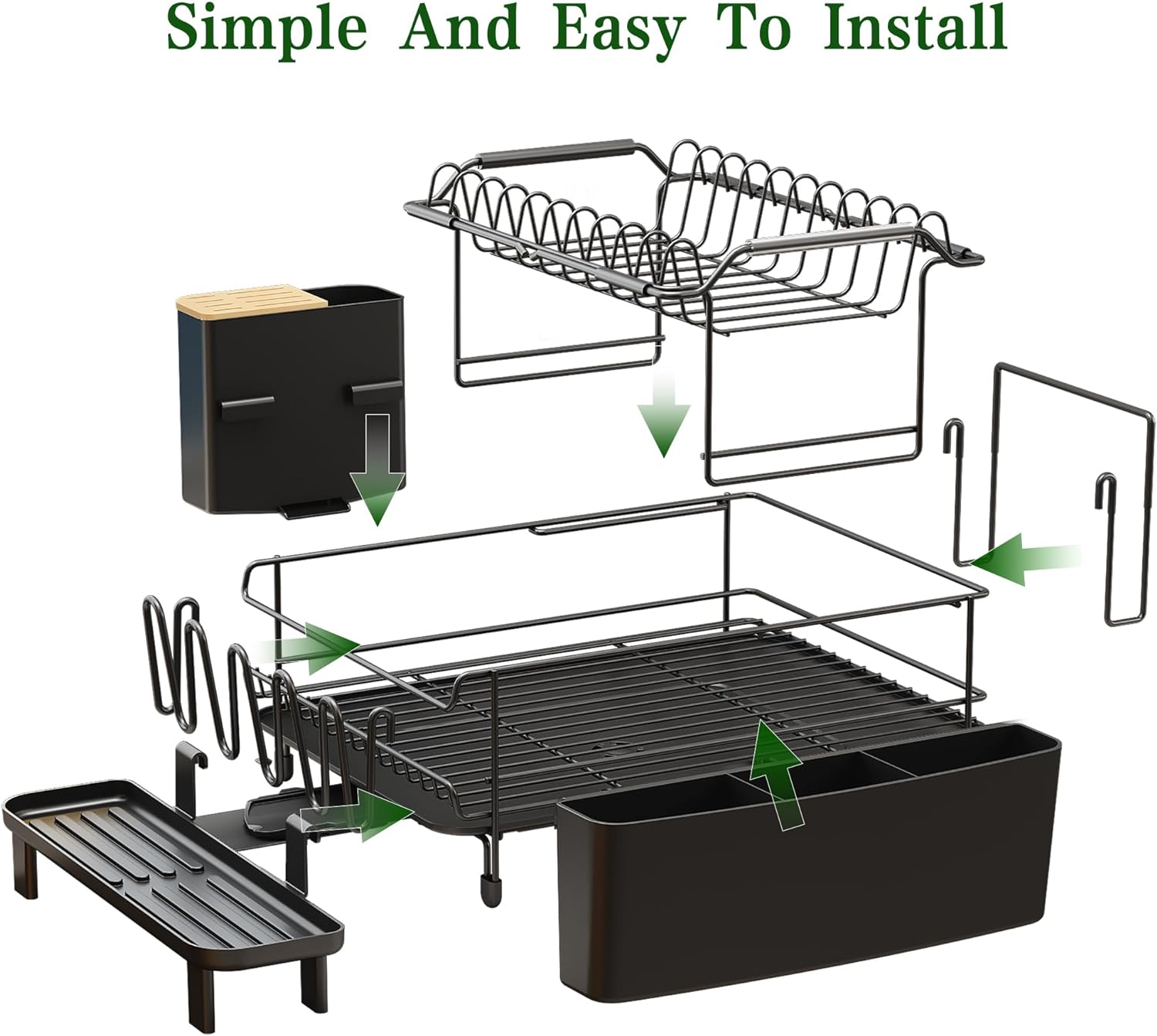 Large Dish Drying Rack with Drainboard Set, Detachable 2-In-1 Large-Capacity 2-Tier over the Sink Dish Drying Rack and Dish Drainer for Kitchen Counter