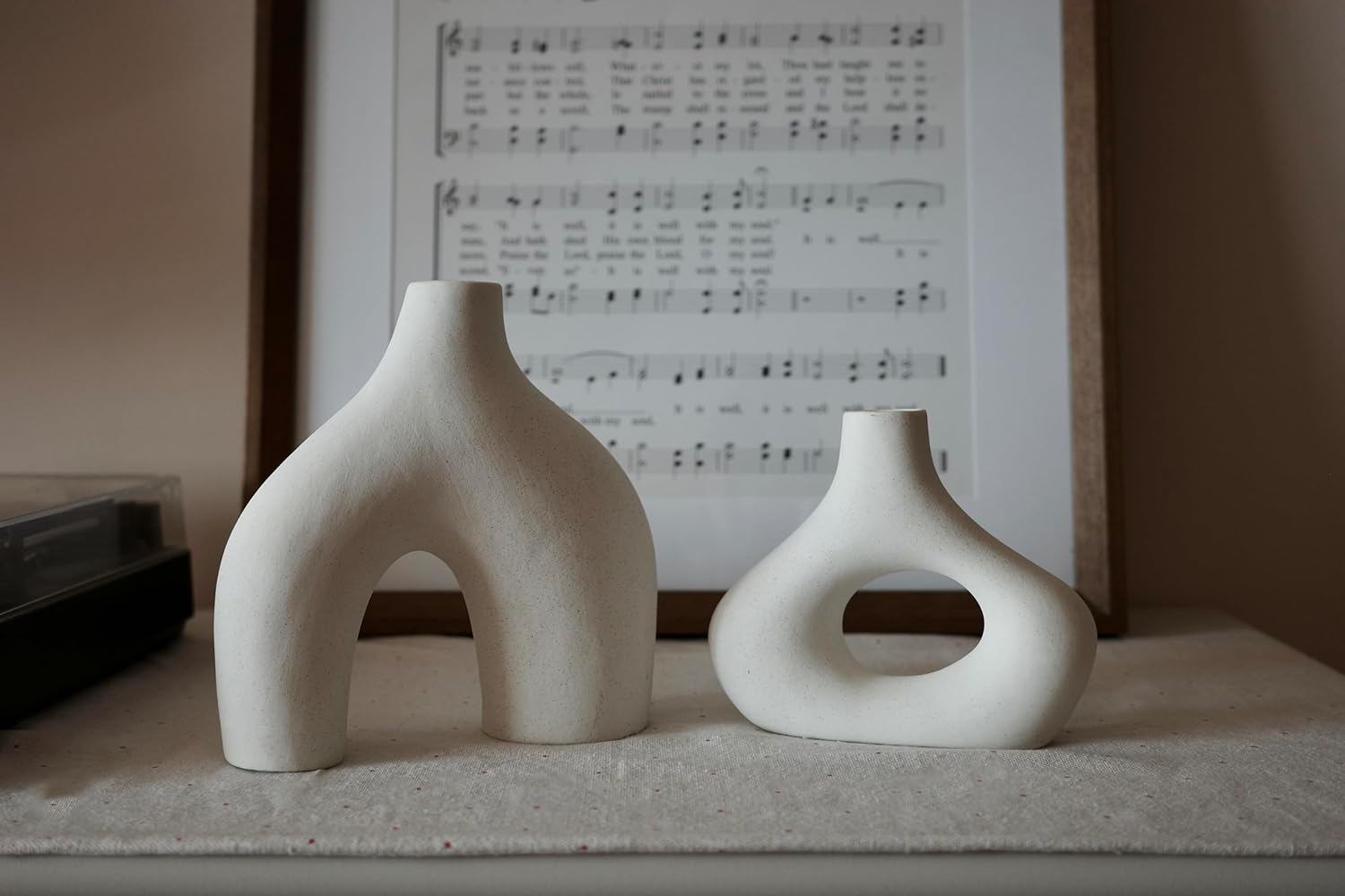 Donut Vase, Set of 2 - Minimalist Nordic Style, White Ceramic Hollow Donut Vase Decor | Table Centerpiece, Boho, Wedding, Living Room, Bookshelf, Office, Modern Home Decor (Warm White)