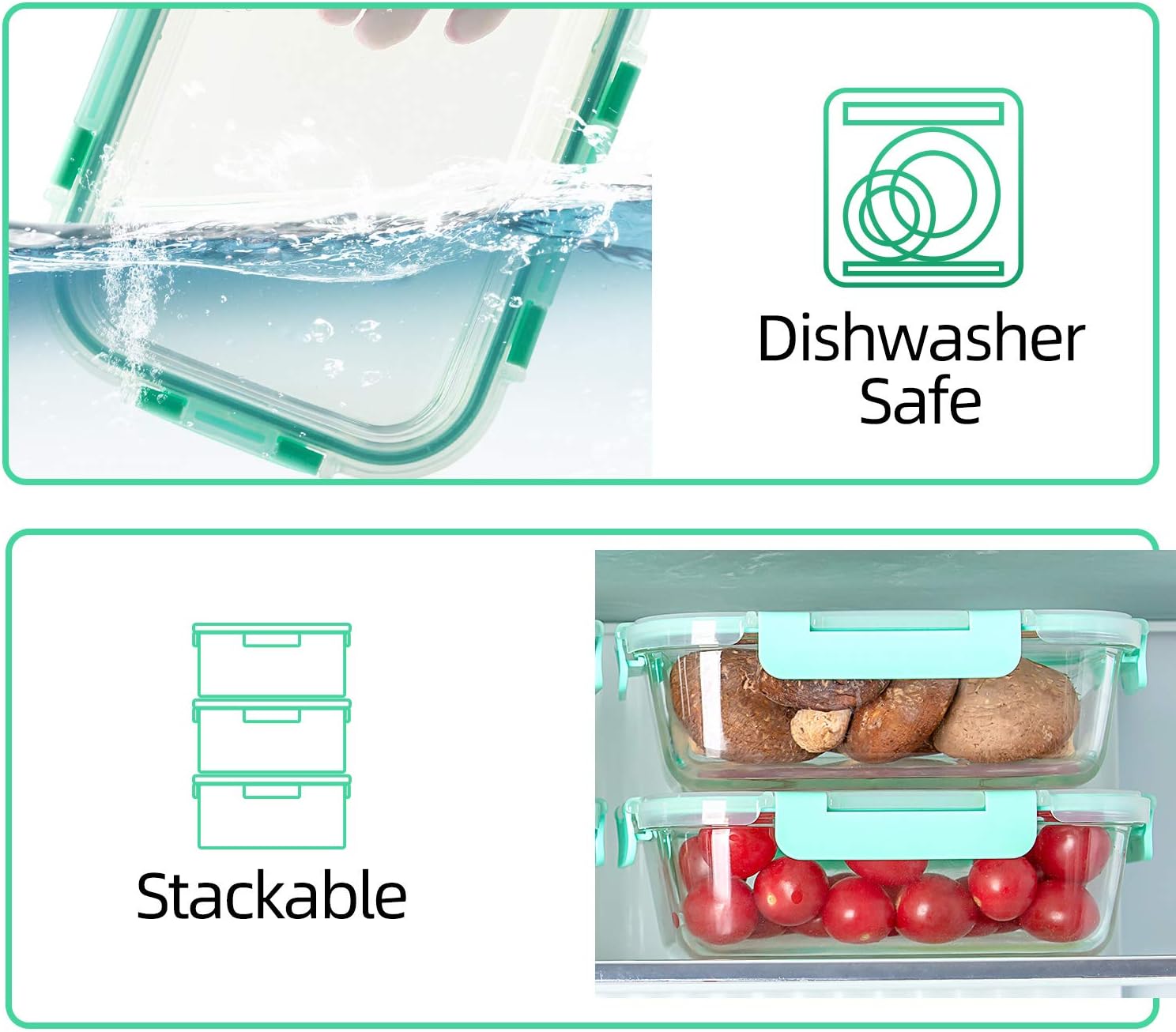 [10-Pack] Glass Food Storage Containers with Lids, Airtight, BPA Free, Meal Prep Containers for Kitchen, Home Use
