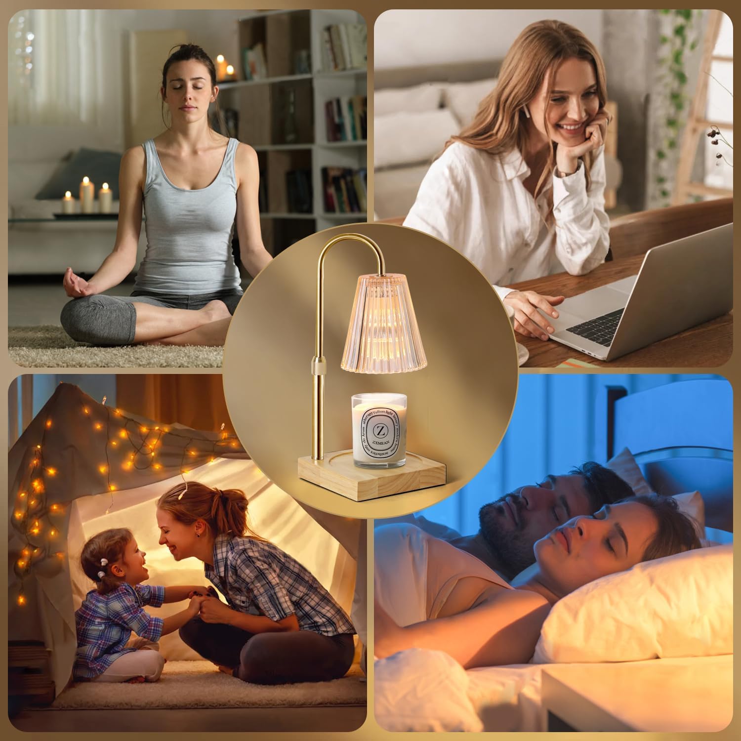 Candle Warmer Lamp, Candle Lamp Warmer with Dimmer, Electric Candle Warmer for Jar Candles Lamp Warmer Bedroom Home Decor, 2H/4H/8H Timer Adjustable Height with 2 Bulbs, (Amber)