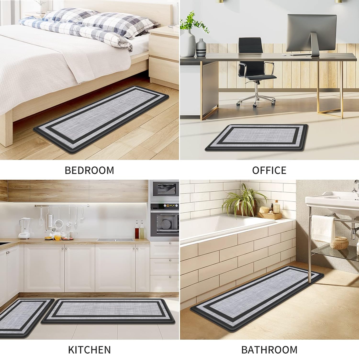 Kitchen Mat [2 PCS] Cushioned Anti-Fatigue Non-Skid Waterproof Rugs Ergonomic Comfort Standing Mat for Kitchen, Floor, Office, Sink, Laundry, Black and Gray