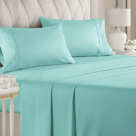 Queen Size 4 Piece Bedding Sheet Set - Breathable & Cooling Bed Sheets - Hotel Luxury Bed Sheets for Women, Men, Kids & Teens - Deep Pockets - Easy-Fit - Soft & Wrinkle Free - Spa Blue Oeko-Tex Set
