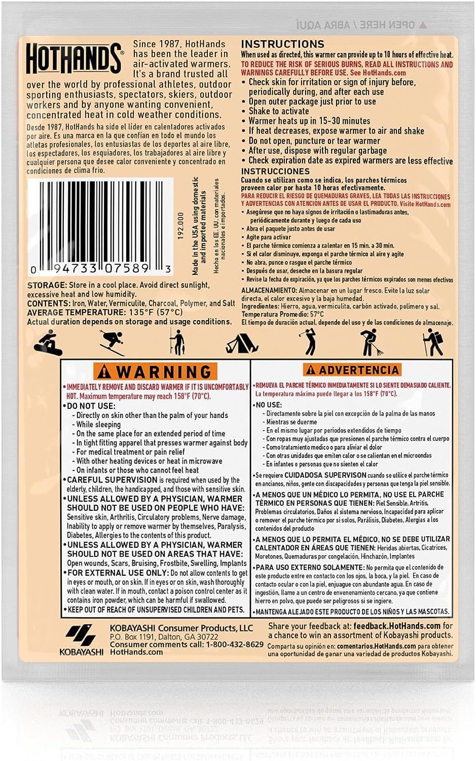 Hothands Body & Hand Super Warmers - Long Lasting Safe Natural Odorless Air Activated Warmers - up to 18 Hours of Heat - 40 Individual Warmers