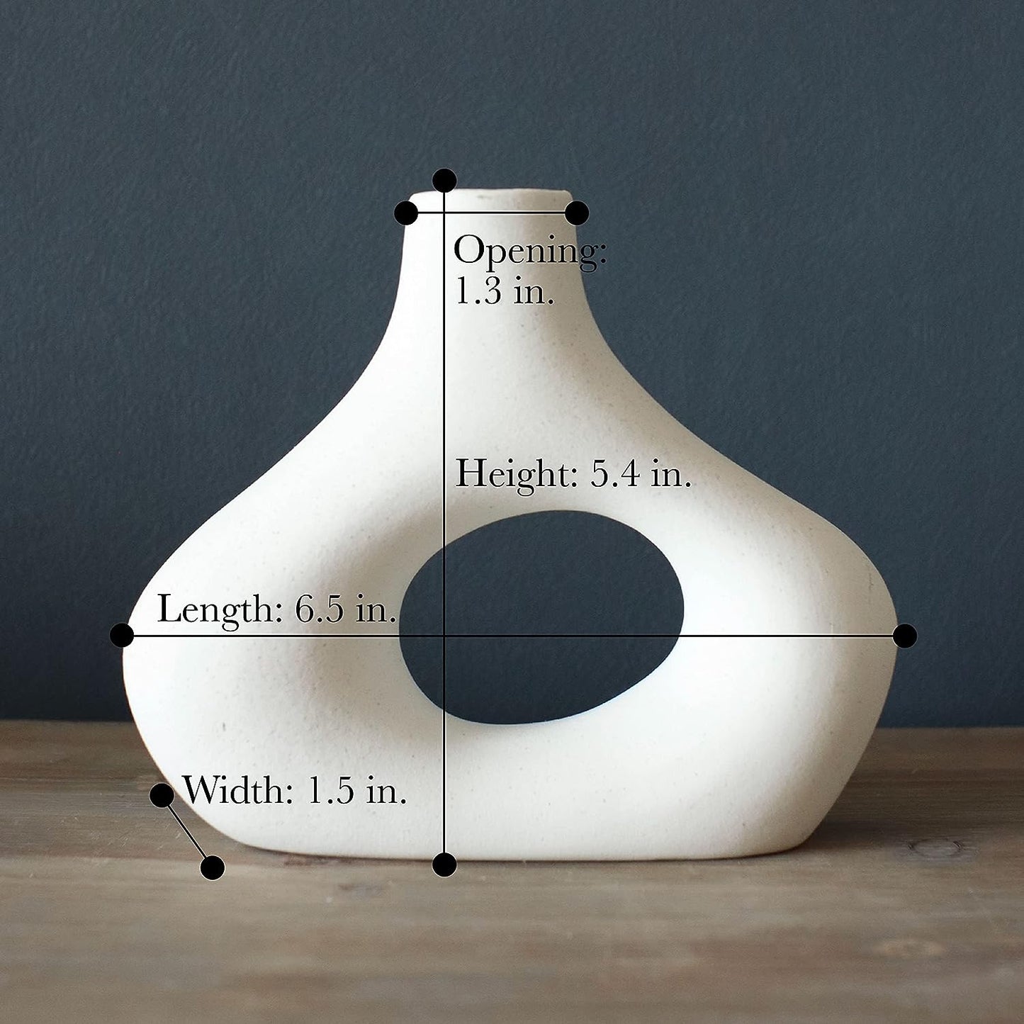 Donut Vase, Set of 2 - Minimalist Nordic Style, White Ceramic Hollow Donut Vase Decor | Table Centerpiece, Boho, Wedding, Living Room, Bookshelf, Office, Modern Home Decor (Warm White)