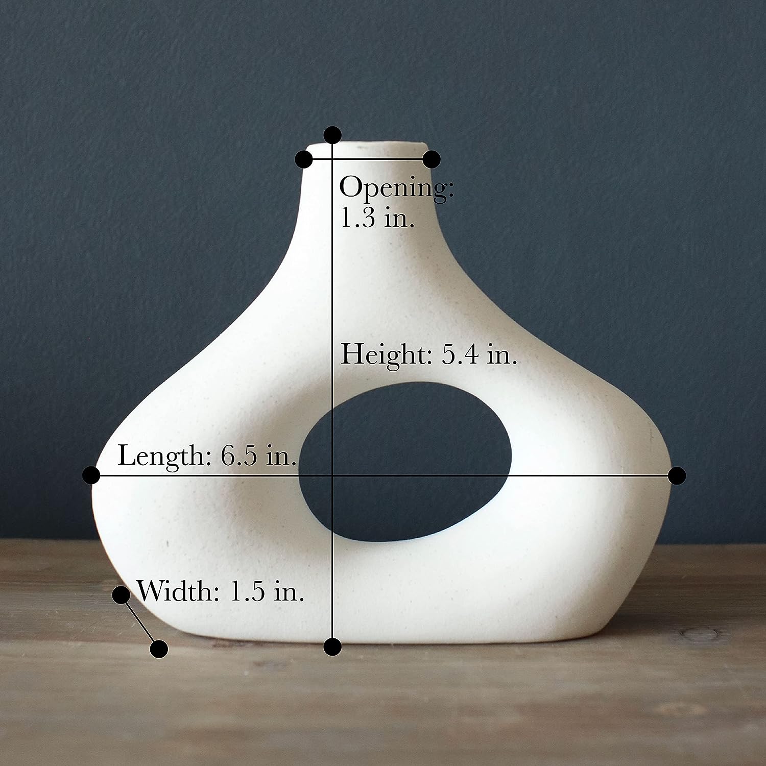 Donut Vase, Set of 2 - Minimalist Nordic Style, White Ceramic Hollow Donut Vase Decor | Table Centerpiece, Boho, Wedding, Living Room, Bookshelf, Office, Modern Home Decor (Warm White)