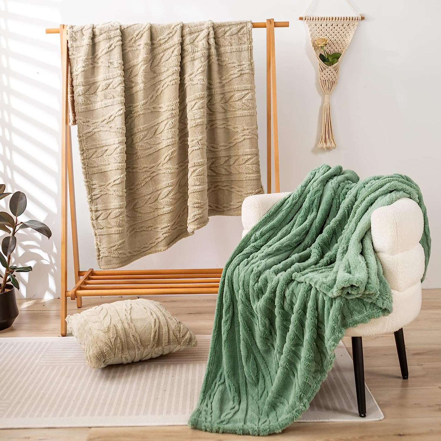 Sherpa Throw Blanket(Without Pillows)-3D Stylish Design Super Soft Fuzzy Cozy Warm Blanket Thick Plush Fluffy Furry Blankets for Teen Girls Women Couch Bed Sofa Chair Men Gift(Tan,50"X65")
