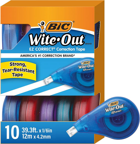 Wite-Out Brand EZ Correct Correction Tape, 39.3 Feet, 10-Count Pack of White Correction Tape, Fast, Clean and Easy to Use Tear-Resistant Tape Office or School Supplies