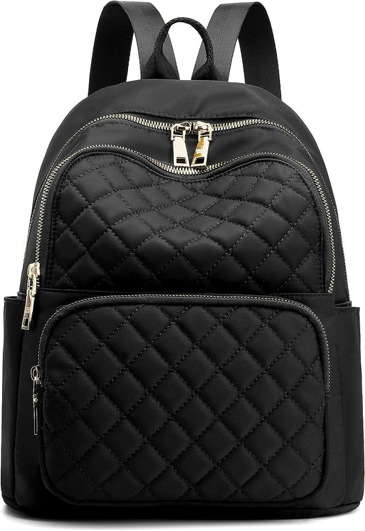Gazigo Backpack for Women, Nylon Travel Backpack Purse Black Shoulder Bag Small Casual Daypack for Womens(Black Quilted)