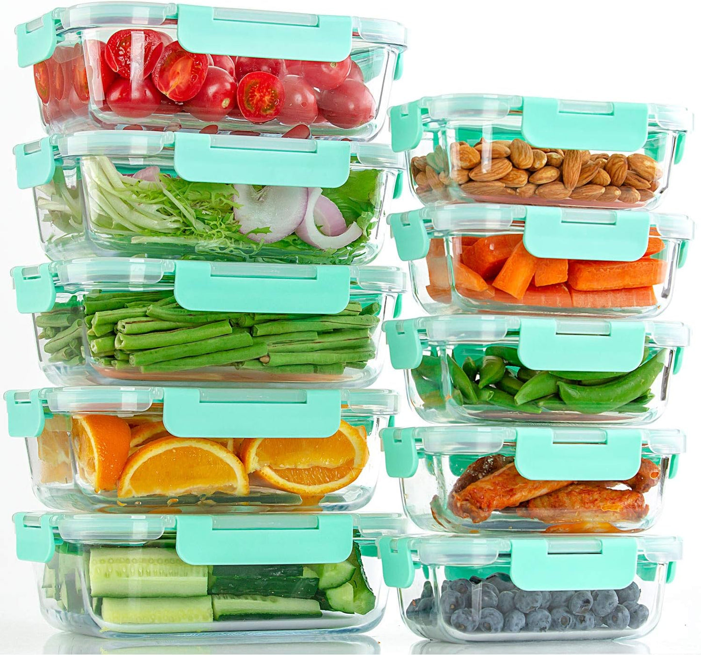 [10-Pack] Glass Food Storage Containers with Lids, Airtight, BPA Free, Meal Prep Containers for Kitchen, Home Use