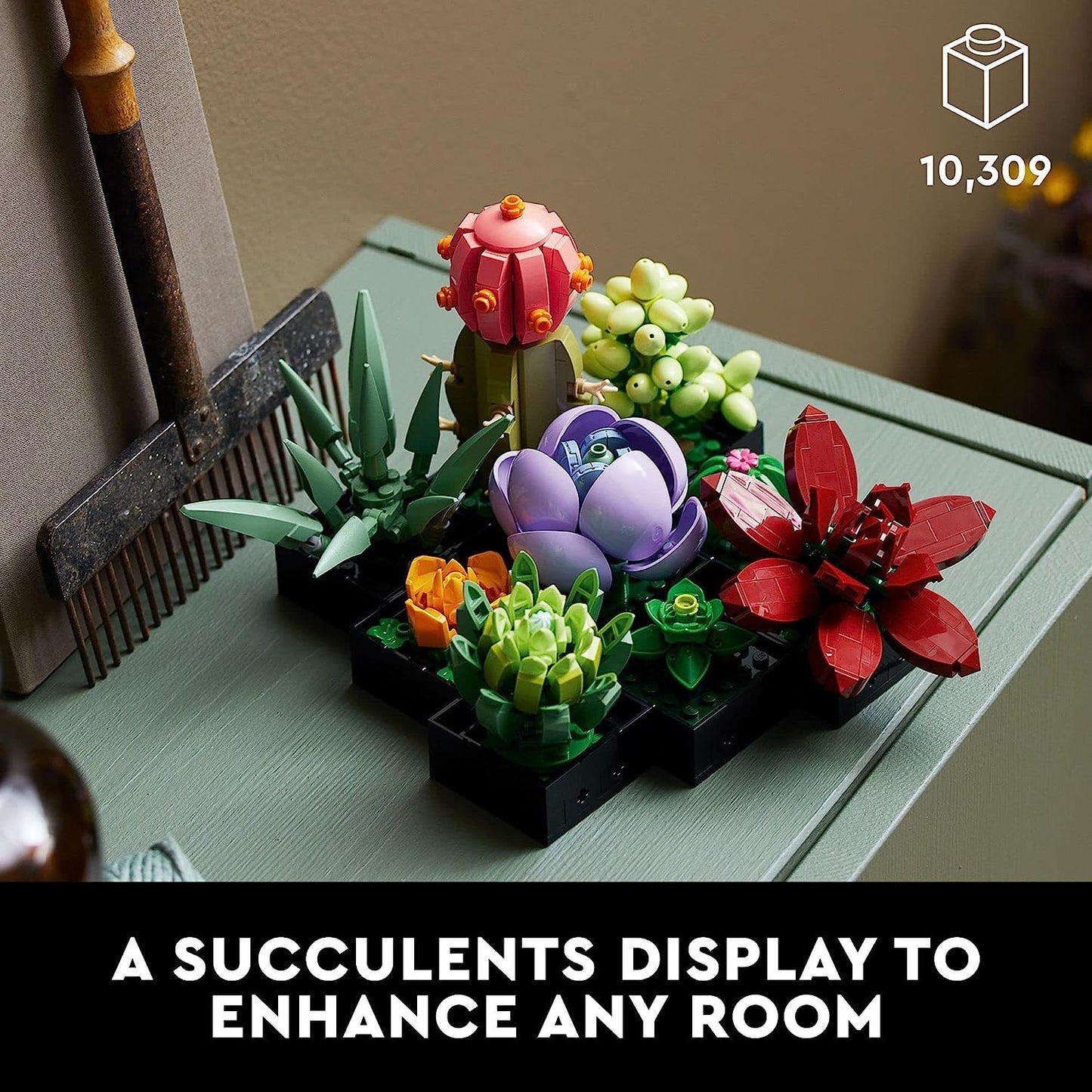 Icons Succulents 10309 Artificial Plants Set for Adults, Home Decor, Birthday, Creative Housewarming Gifts, Botanical Collection, Flower Bouquet Kit