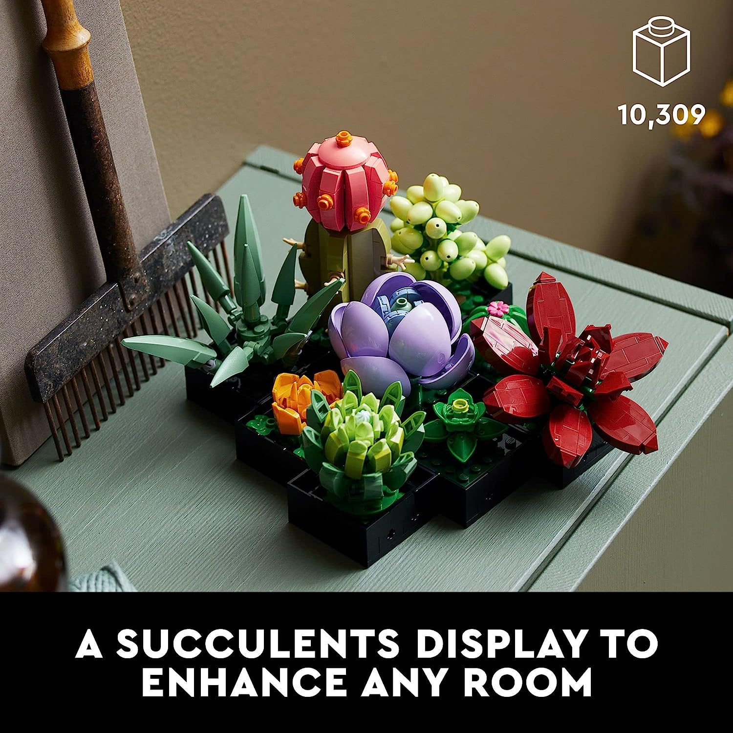 Icons Succulents 10309 Artificial Plants Set for Adults, Home Decor, Birthday, Creative Housewarming Gifts, Botanical Collection, Flower Bouquet Kit