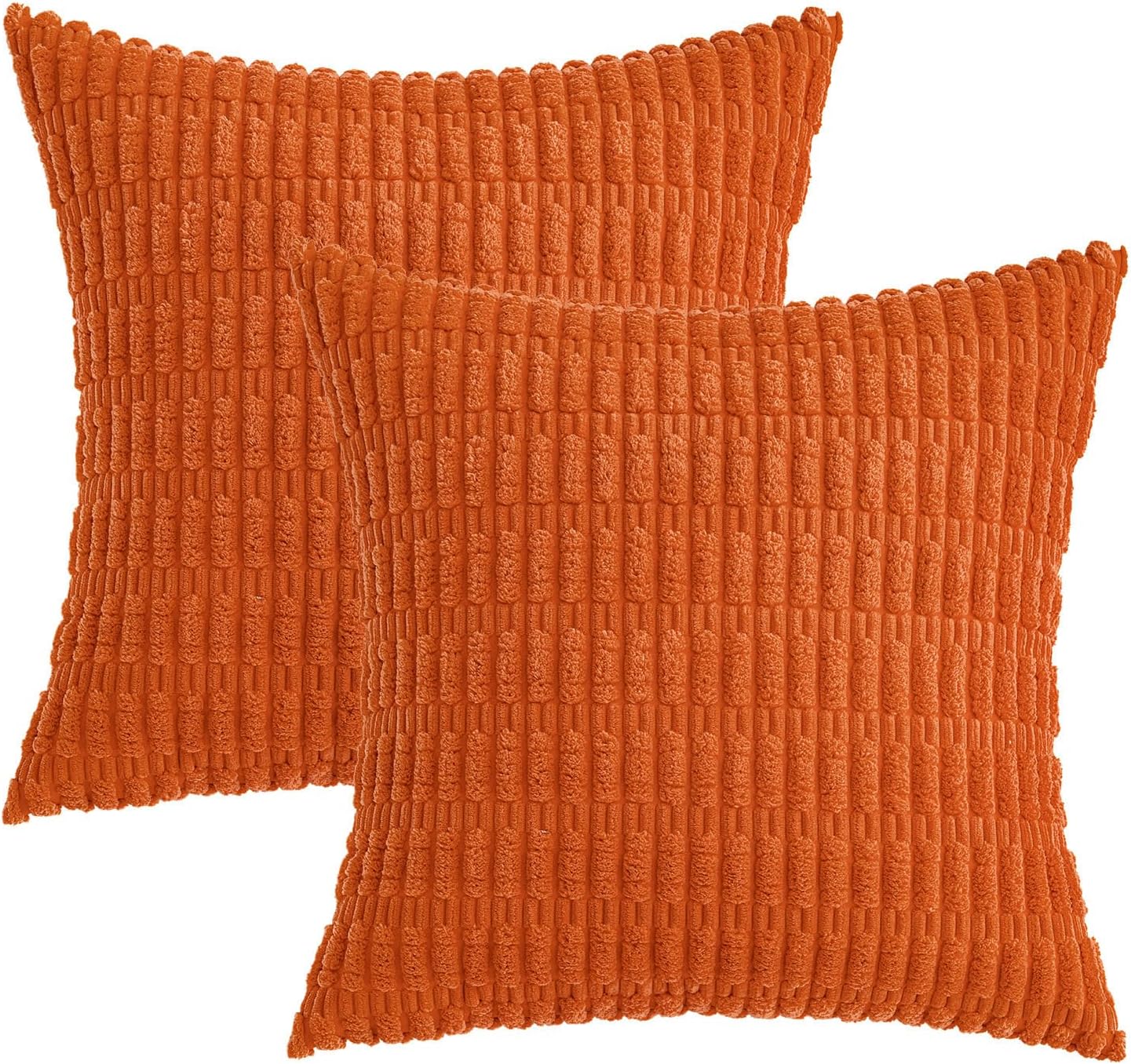 Pack of 2 Decorative Fall Orange Throw Pillow Covers 18X18 Inch Soft Boho Striped Corduroy Pillow Covers Modern Farmhouse Home Decor for Sofa Living Room Couch Bed