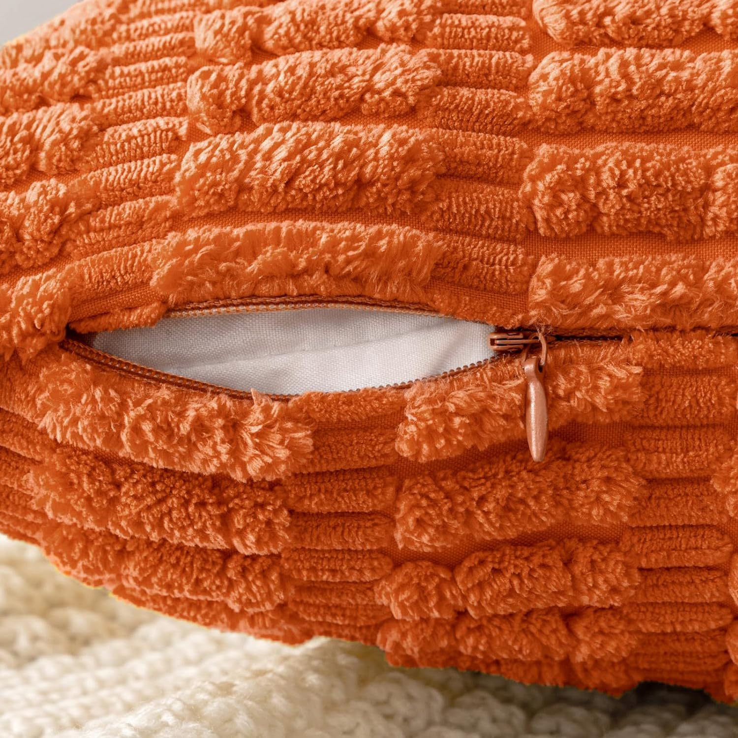 Pack of 2 Decorative Fall Orange Throw Pillow Covers 18X18 Inch Soft Boho Striped Corduroy Pillow Covers Modern Farmhouse Home Decor for Sofa Living Room Couch Bed