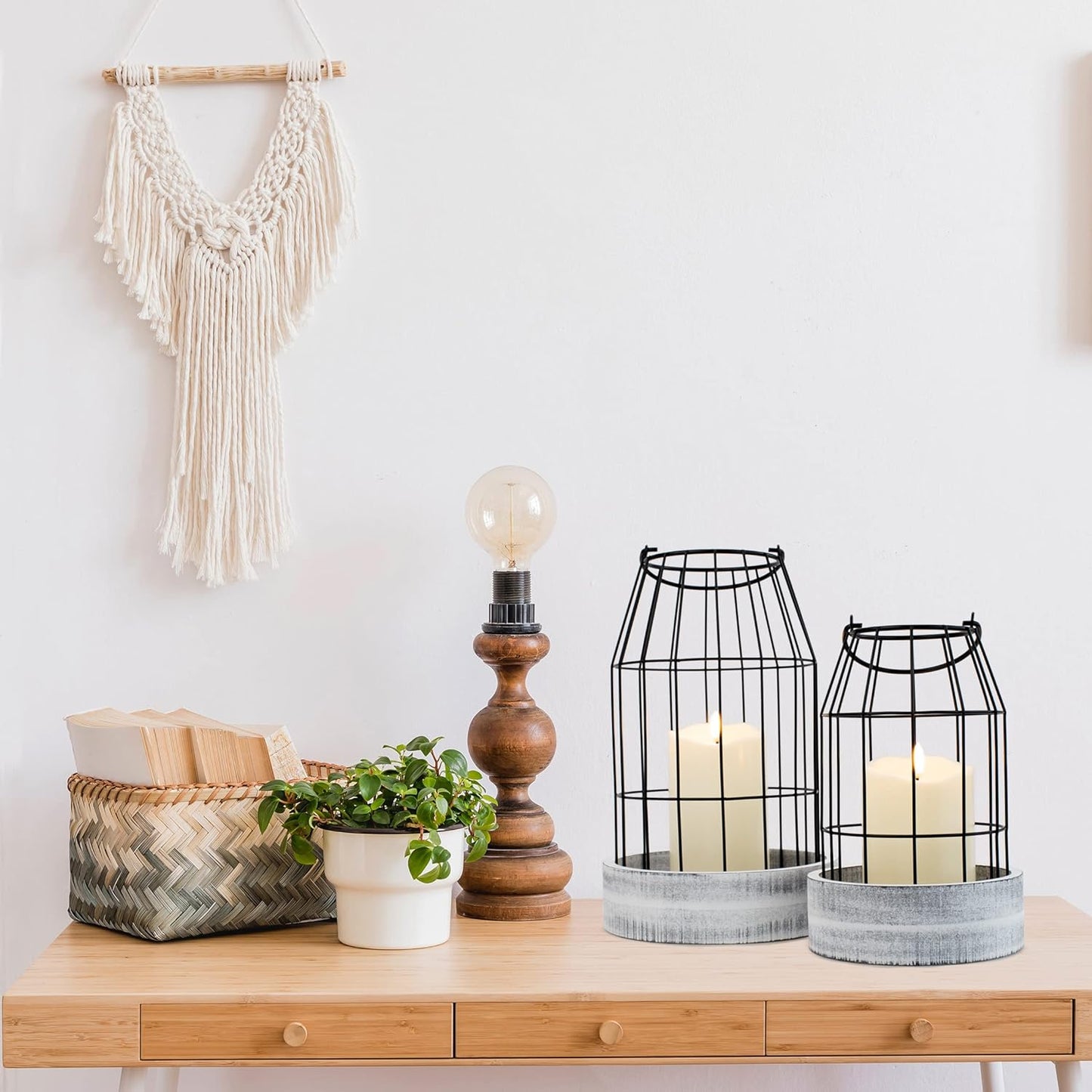 Rustic Farmhouse Lantern Decor - Stylish Decorative Lanterns for Your Living Room, Fireplace Mantle or Kitchen Dining Table - Modern Upscale Beauty for Your Entire Home