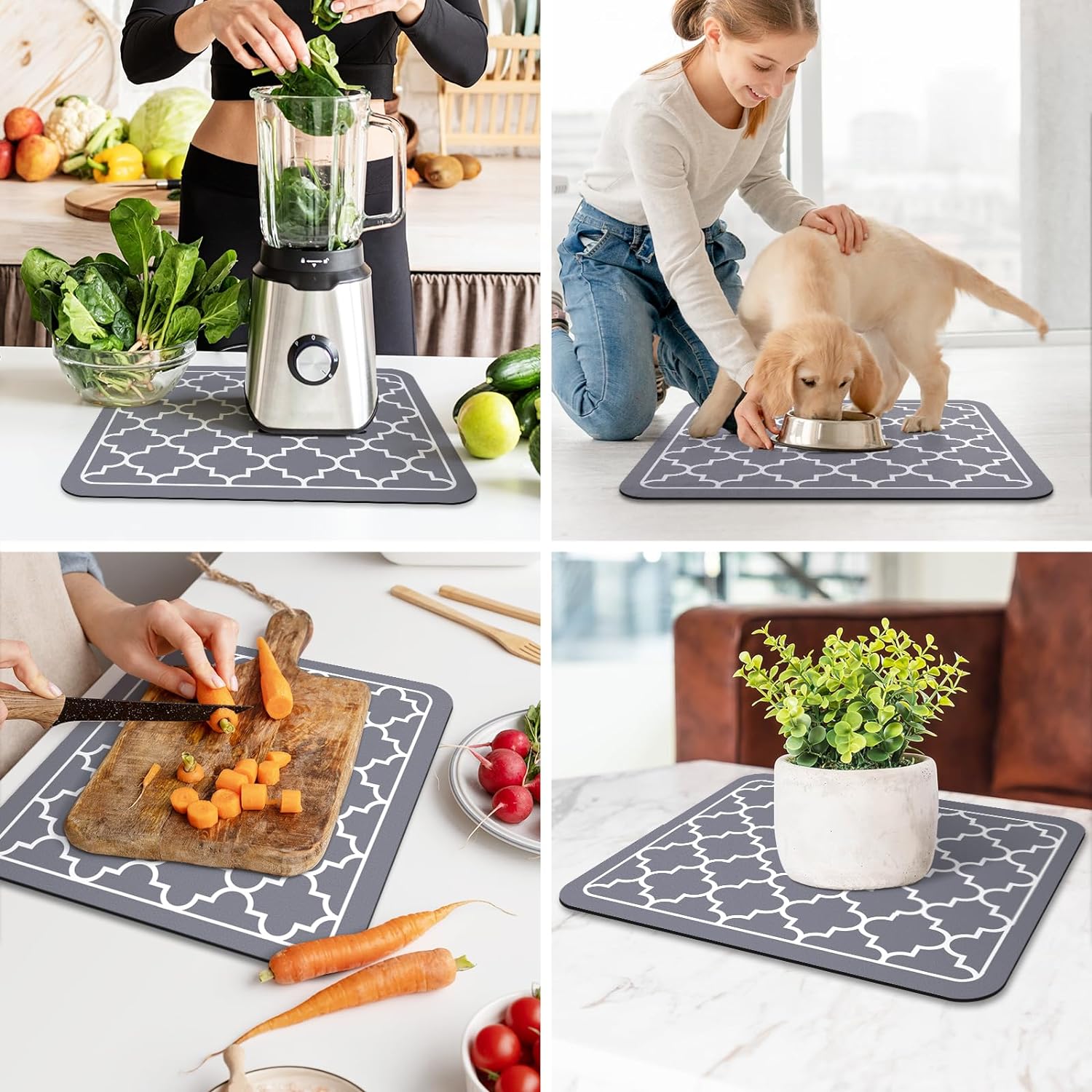 Dish Drying Mat Coffee Mat Super Absorbent Drying Mat Large Dish Drying Mats for Kitchen Counter Easy Clean Dish Mat Kitchen Drying Mat 15" X 18" Grey