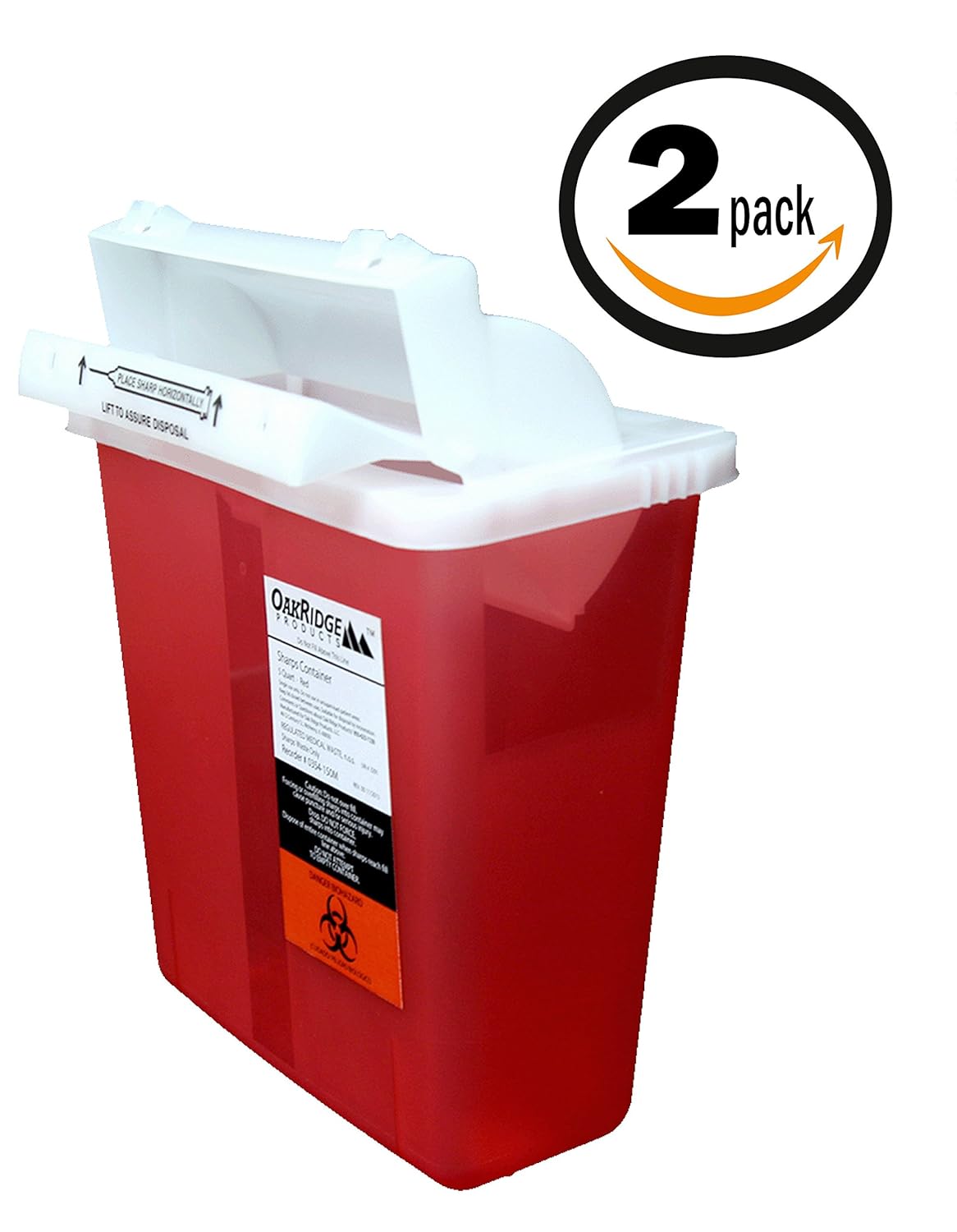 Sharps Container for Home Use and Professional 5 Quart (2-Pack), Biohazard Needle and Syringe Disposal, Mailbox Style Lid, CDC Certified