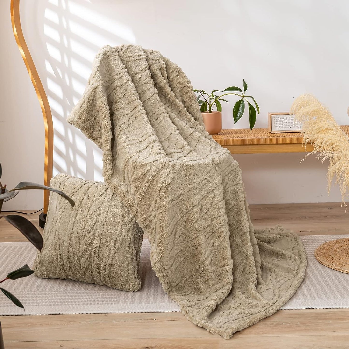 Sherpa Throw Blanket(Without Pillows)-3D Stylish Design Super Soft Fuzzy Cozy Warm Blanket Thick Plush Fluffy Furry Blankets for Teen Girls Women Couch Bed Sofa Chair Men Gift(Tan,50"X65")