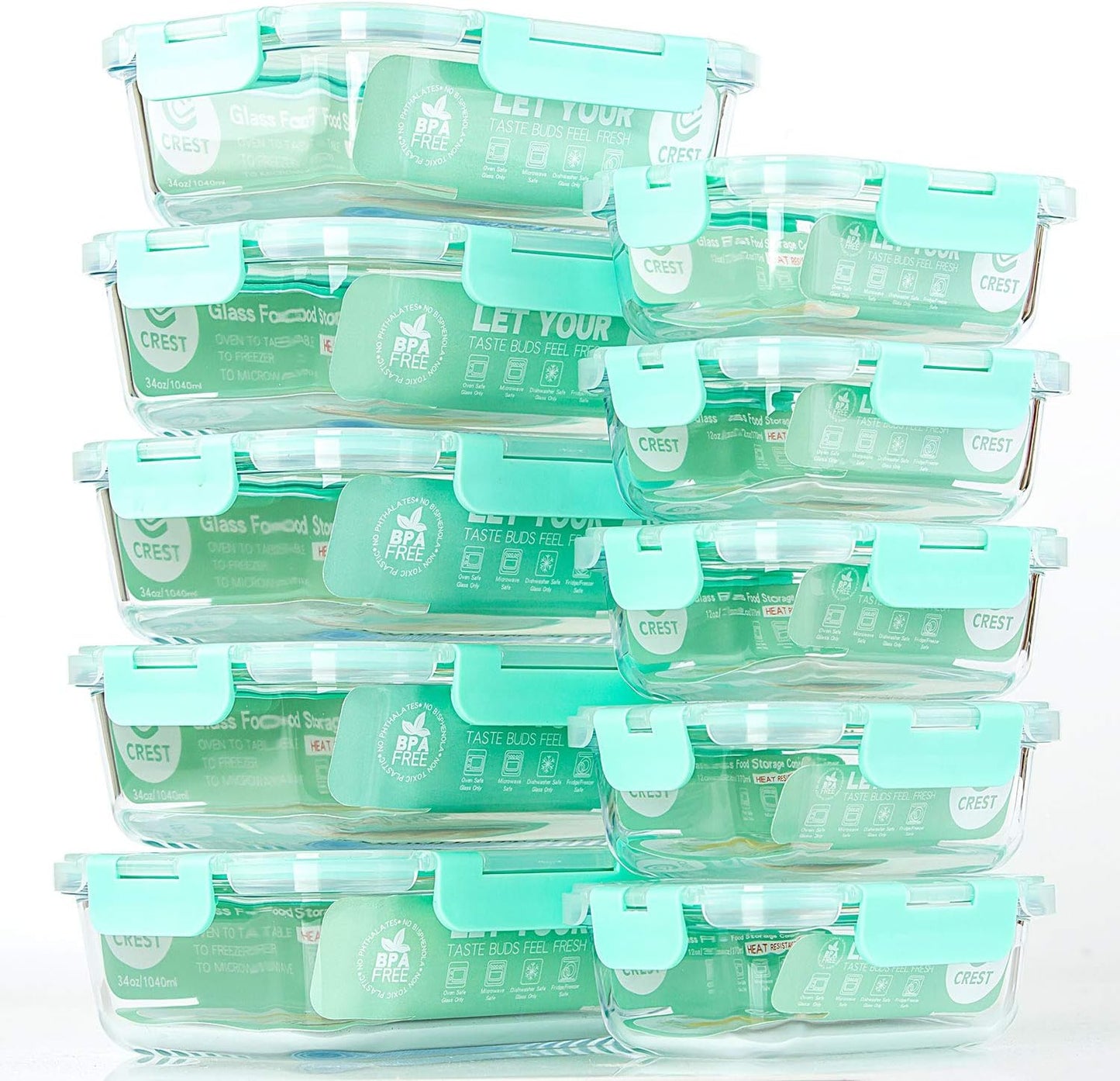 [10-Pack] Glass Food Storage Containers with Lids, Airtight, BPA Free, Meal Prep Containers for Kitchen, Home Use