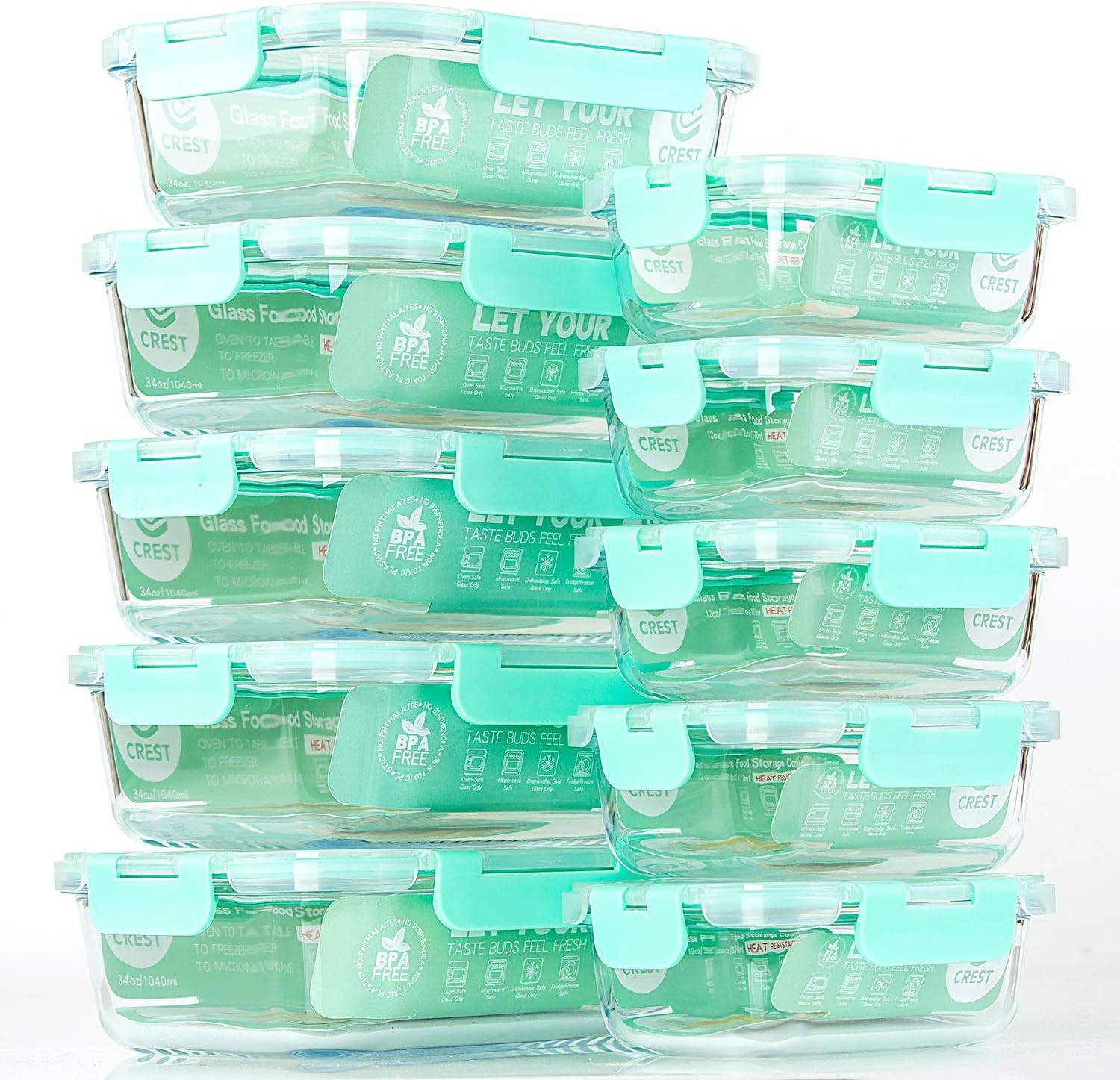 [10-Pack] Glass Food Storage Containers with Lids, Airtight, BPA Free, Meal Prep Containers for Kitchen, Home Use