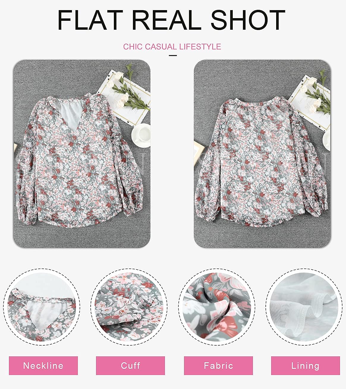 Women'S Casual Boho Floral Print V Neck Long Sleeve Loose Blouses Shirts Tops