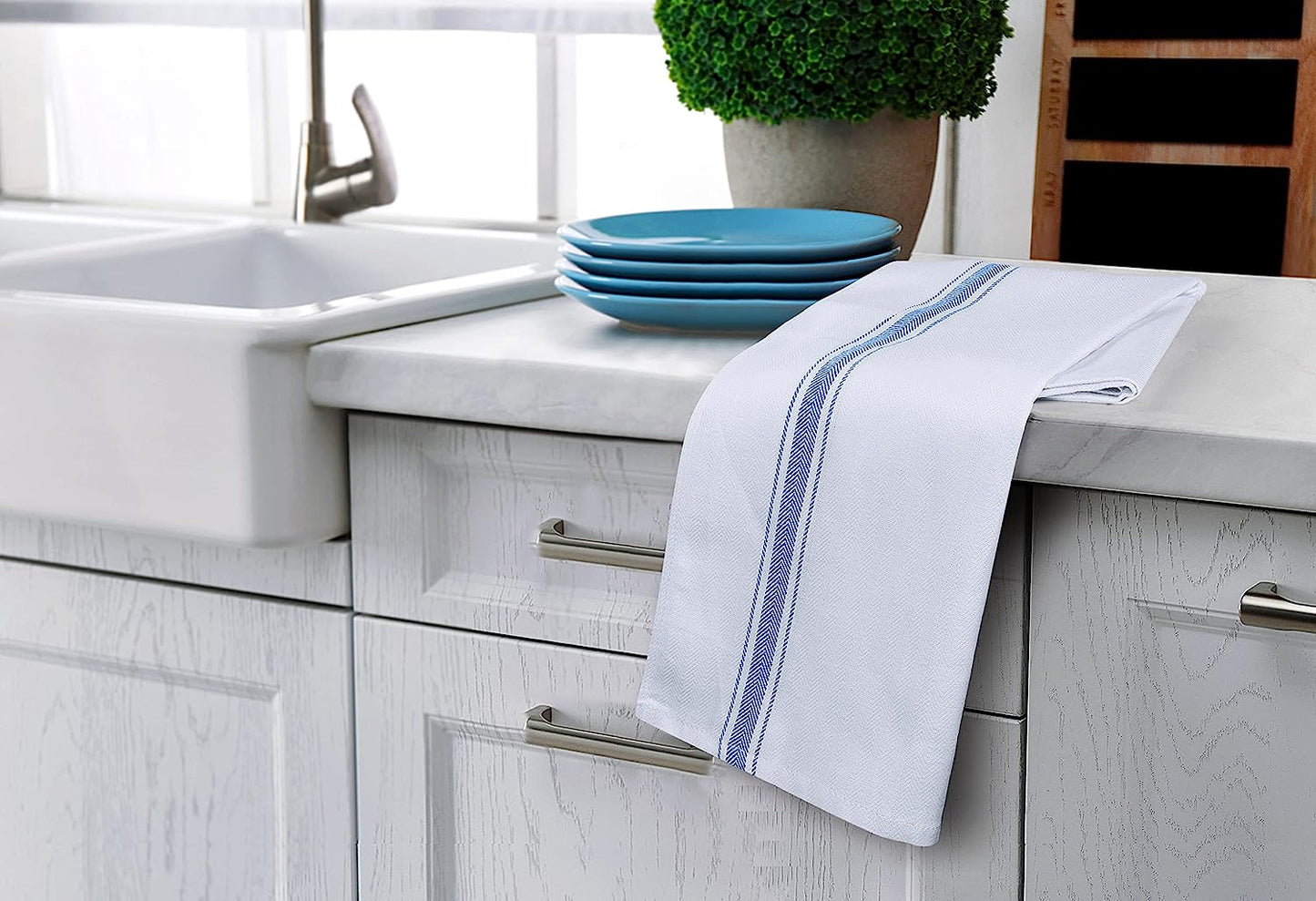 Dish Towels, 15 X 25 Inches, 100% Ring Spun Cotton Super Absorbent Linen Kitchen Towels, Soft Reusable Cleaning Bar and Tea Towels Set (12 Pack, Blue)
