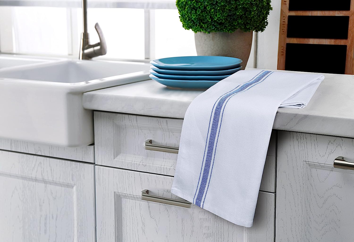 Dish Towels, 15 X 25 Inches, 100% Ring Spun Cotton Super Absorbent Linen Kitchen Towels, Soft Reusable Cleaning Bar and Tea Towels Set (12 Pack, Blue)