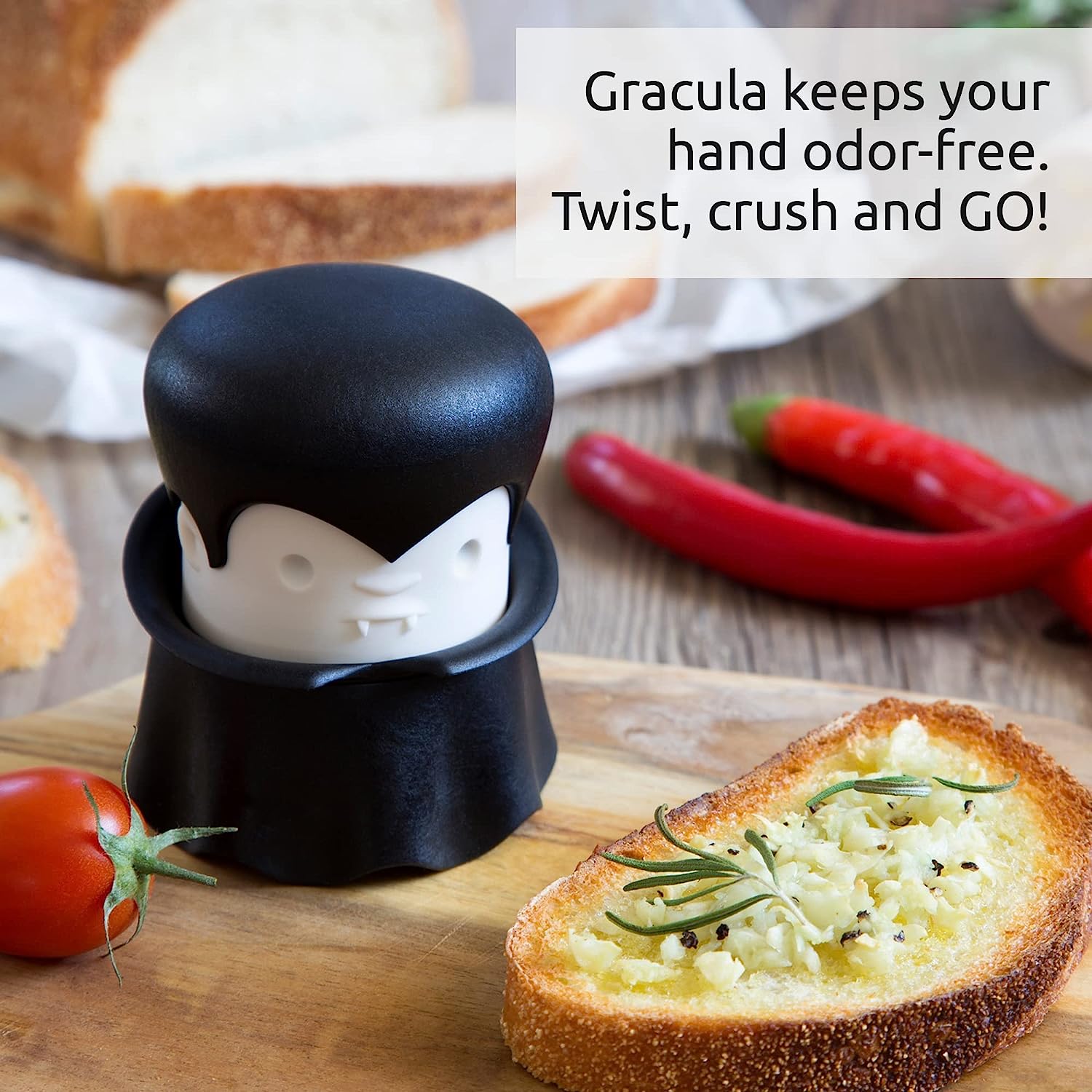 Gracula Garlic Crusher Also for Ginger, Nuts, Chili, Herbs - Twist Top Mincer & Easy Squeeze Manual Press Peeler Bpa-Free Cool Kitchen Gadgets Clean by Hand Wash Only
