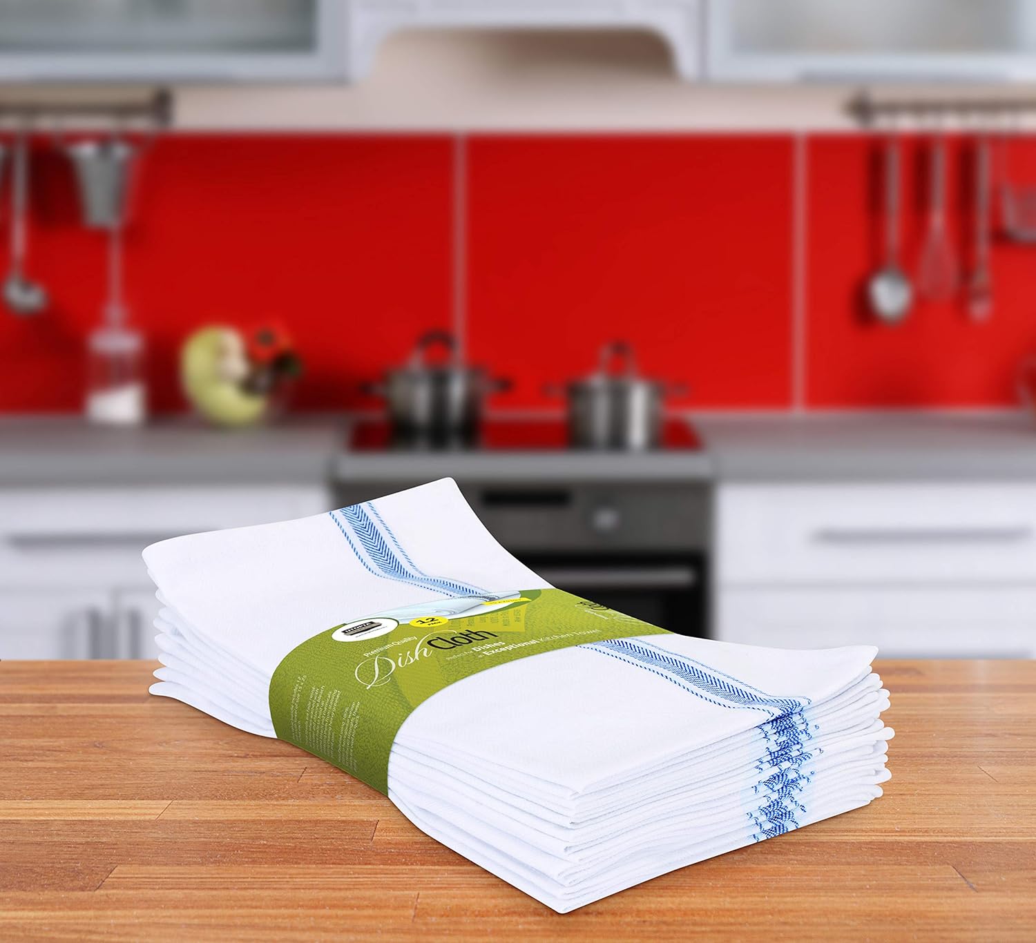 Dish Towels, 15 X 25 Inches, 100% Ring Spun Cotton Super Absorbent Linen Kitchen Towels, Soft Reusable Cleaning Bar and Tea Towels Set (12 Pack, Blue)