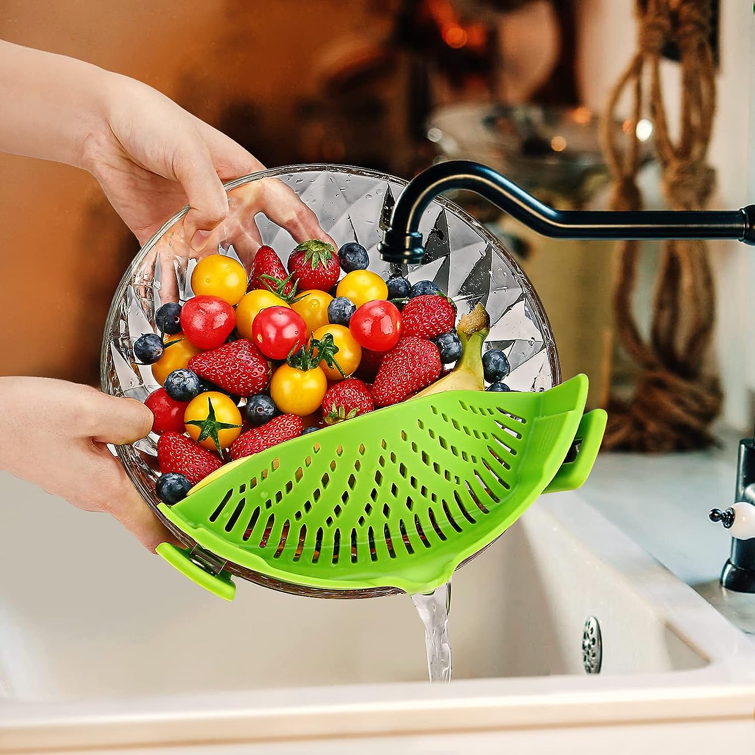 Pasta Strainer, Pot Strainer Clip on Silicone – Adjustable Clip on Strainer for Pots, Strainers and Colanders, Silicone Strainer, Food Strainer, Pasta Drainer, Colander (Green) by