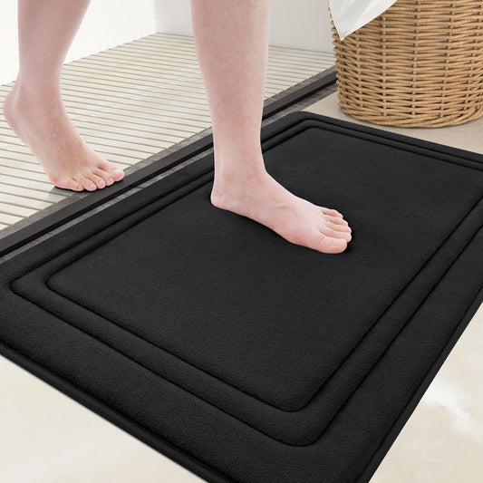 Memory Foam Bath Mat Rug 24X16, Ultra Soft, Non-Slip and Absorbent Bathroom Rugs, Machine Wash Dry, Comfortable Bath Rug Carpet for Bathroom Floor, Tub and Shower, Black