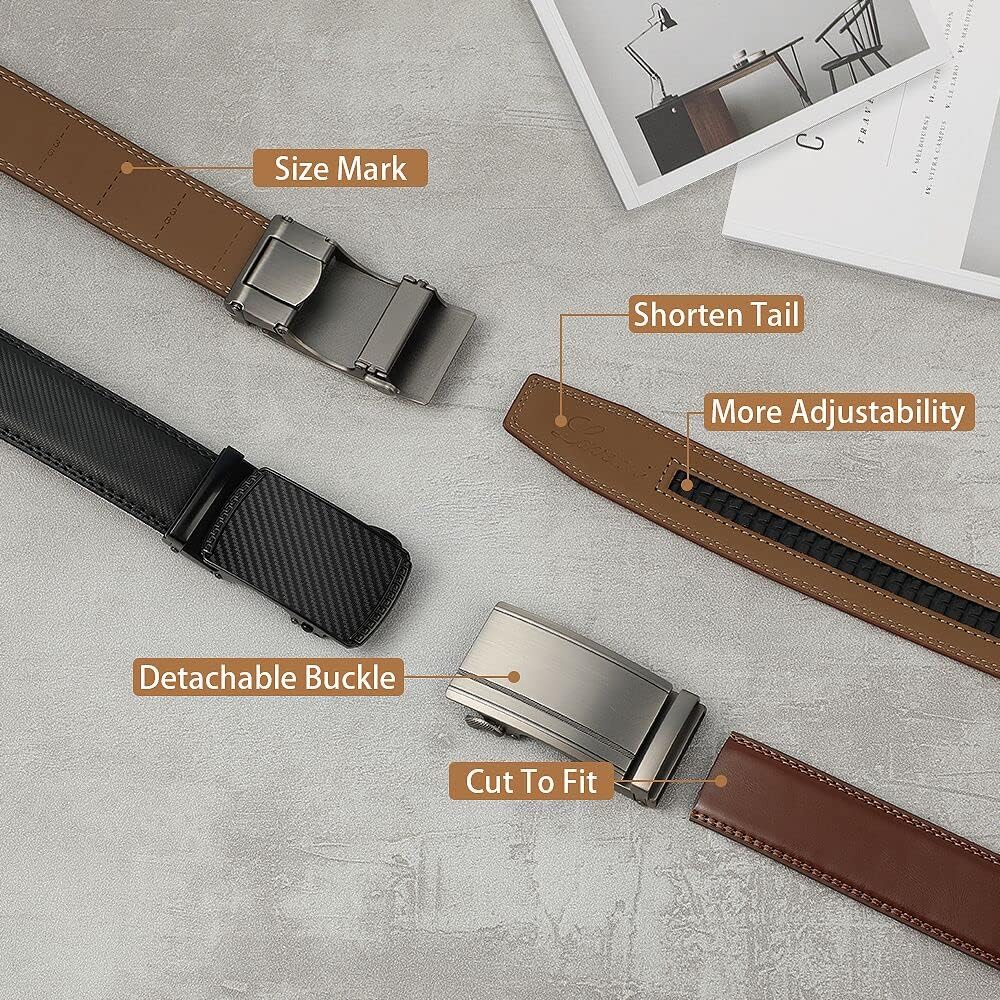 Men'S Real Leather Ratchet Dress Casual Belt, Cut to Exact Fit, Elegant Gift Box