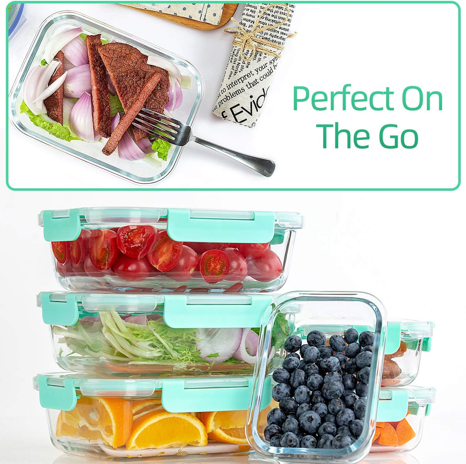 [10-Pack] Glass Food Storage Containers with Lids, Airtight, BPA Free, Meal Prep Containers for Kitchen, Home Use