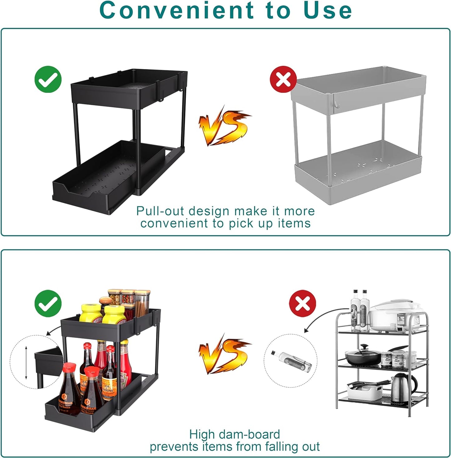 under Sink Organizer 2 Pack，Bathroom Cabinet Organizer，2 Tier Sliding Cabinet Basket Organizer Drawer, Multi-Purpose Bath Collection Baskets for Bathroom (Black)