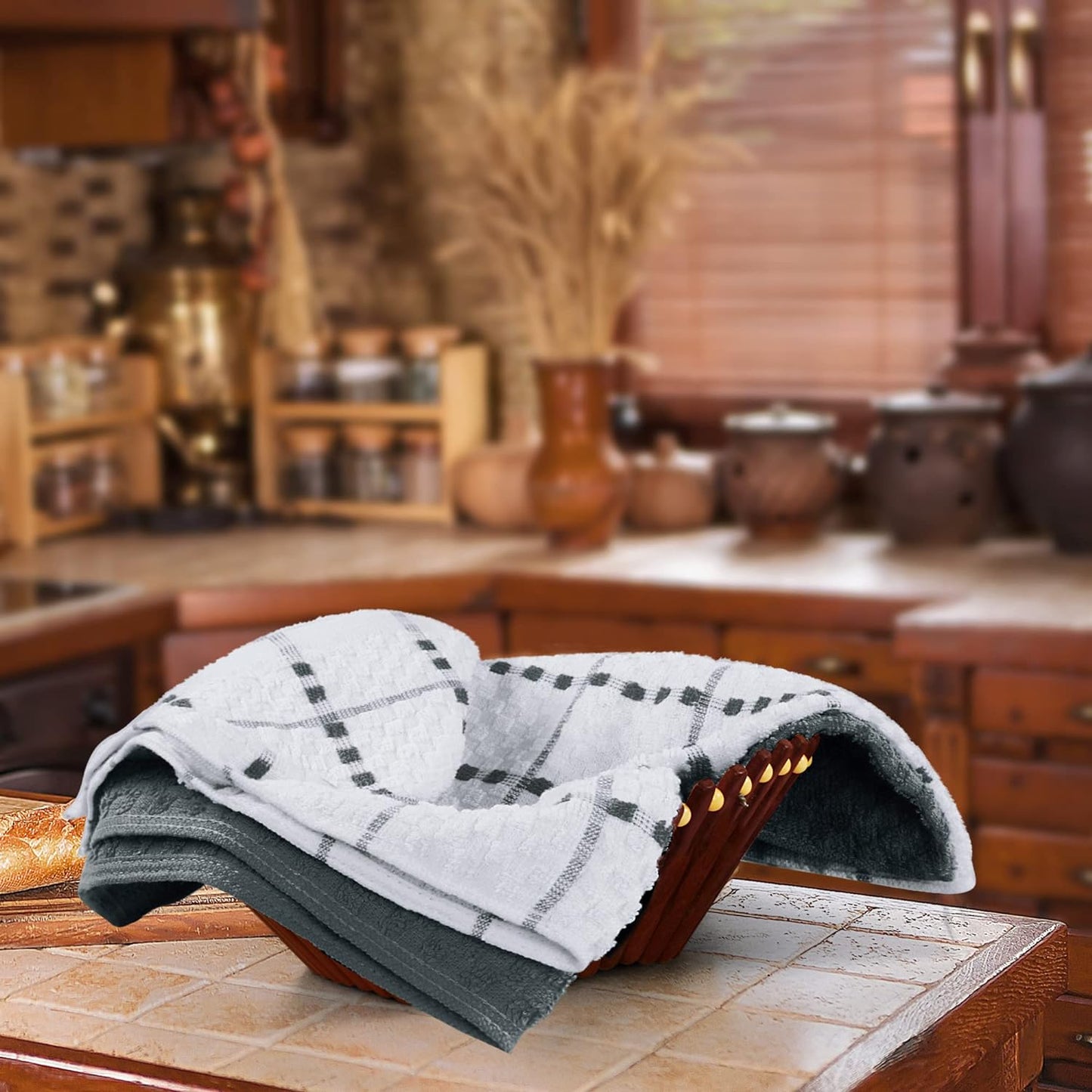 Kitchen 12 Pack, 15 X 25 Inches, 100% Ring Spun Cotton Super Soft and Absorbent Linen Dish Towels, Tea Bar Set (Grey)
