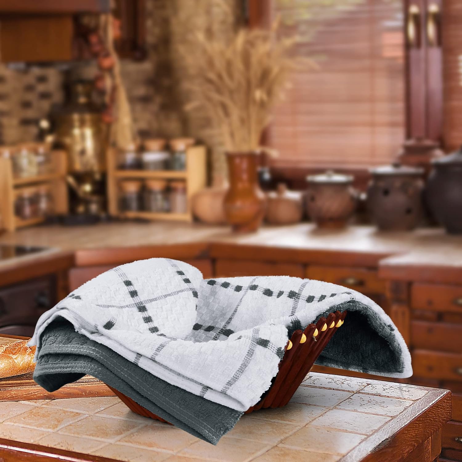 Kitchen 12 Pack, 15 X 25 Inches, 100% Ring Spun Cotton Super Soft and Absorbent Linen Dish Towels, Tea Bar Set (Grey)
