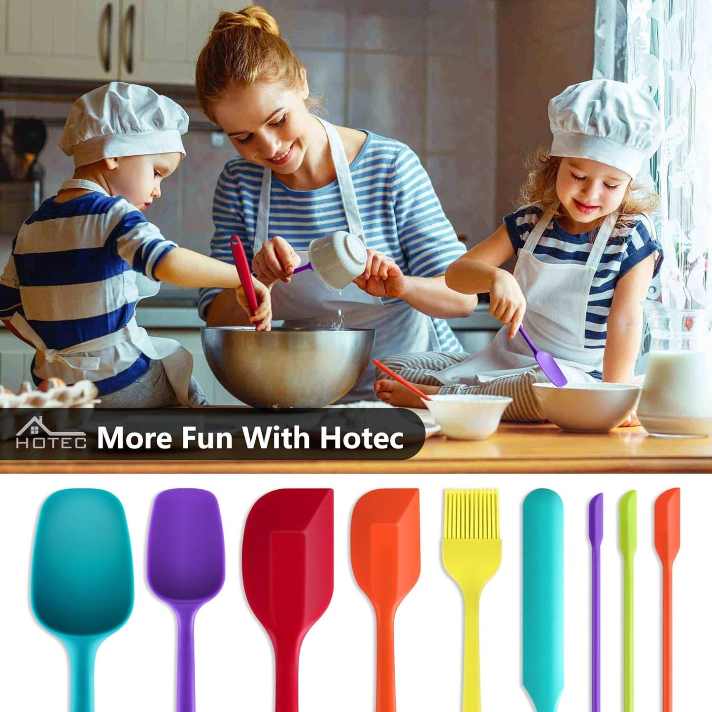 Silicone Spatula Set Kitchen Utensils for Baking Cooking Mixing Heat Resistant Non Stick Cookware Food Grade BPA Free Dishwasher Safe (Multi-Color) Set of 9