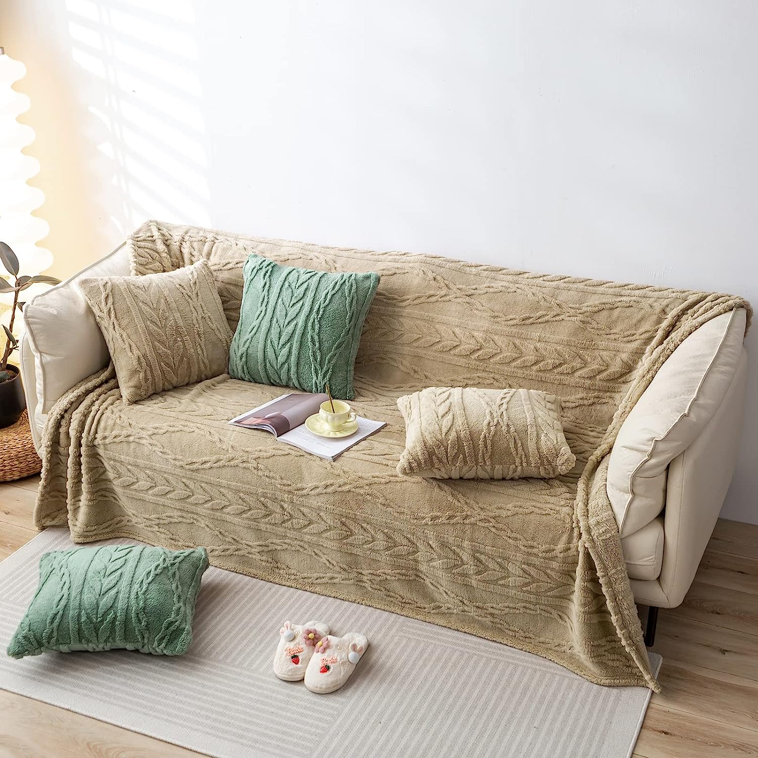 Sherpa Throw Blanket(Without Pillows)-3D Stylish Design Super Soft Fuzzy Cozy Warm Blanket Thick Plush Fluffy Furry Blankets for Teen Girls Women Couch Bed Sofa Chair Men Gift(Tan,50"X65")
