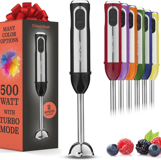 Powerful Immersion Blender, Electric Hand Blender 500 Watt with Turbo Mode, Detachable Base. Handheld Kitchen Gadget Blender Stick for Soup, Smoothie, Puree, Baby Food, 304 Stainless Steel Blades