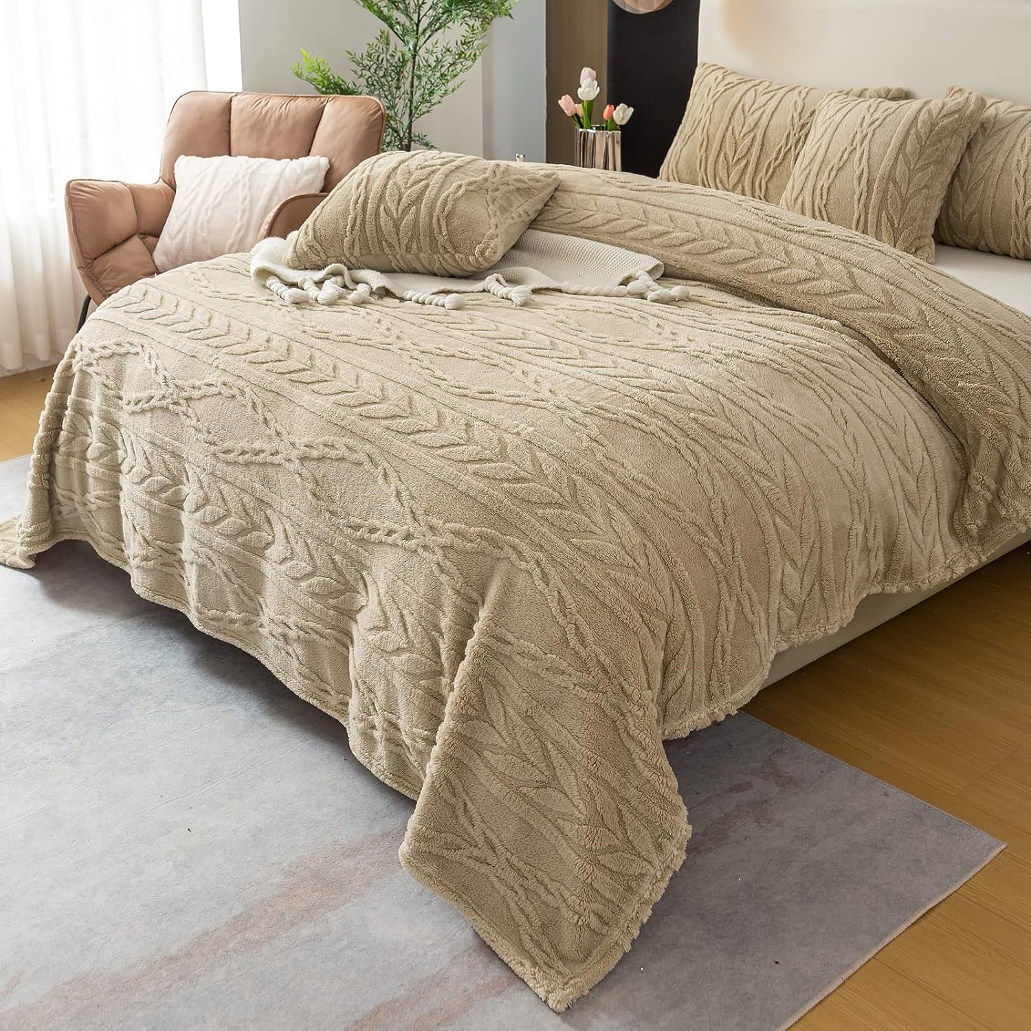 Sherpa Throw Blanket(Without Pillows)-3D Stylish Design Super Soft Fuzzy Cozy Warm Blanket Thick Plush Fluffy Furry Blankets for Teen Girls Women Couch Bed Sofa Chair Men Gift(Tan,50"X65")