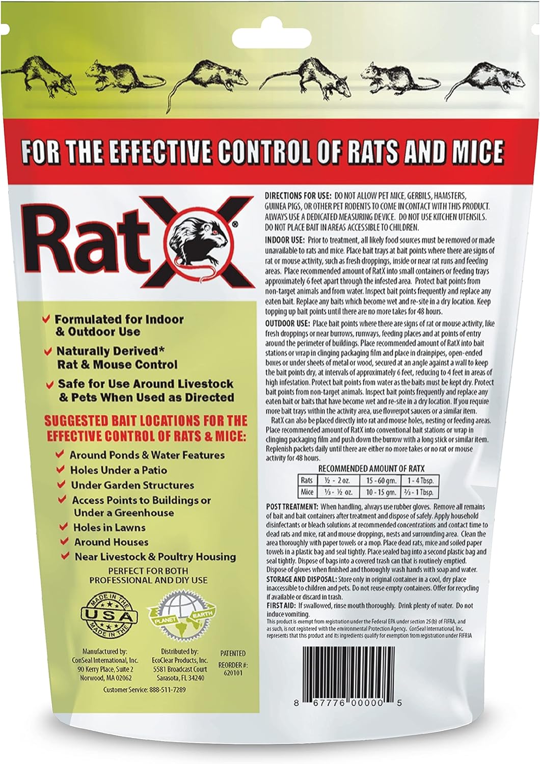 Ecoclear Products 620100-6D Ratx All-Natural for All Speices Rat and Mouse, 8 Oz. Bag