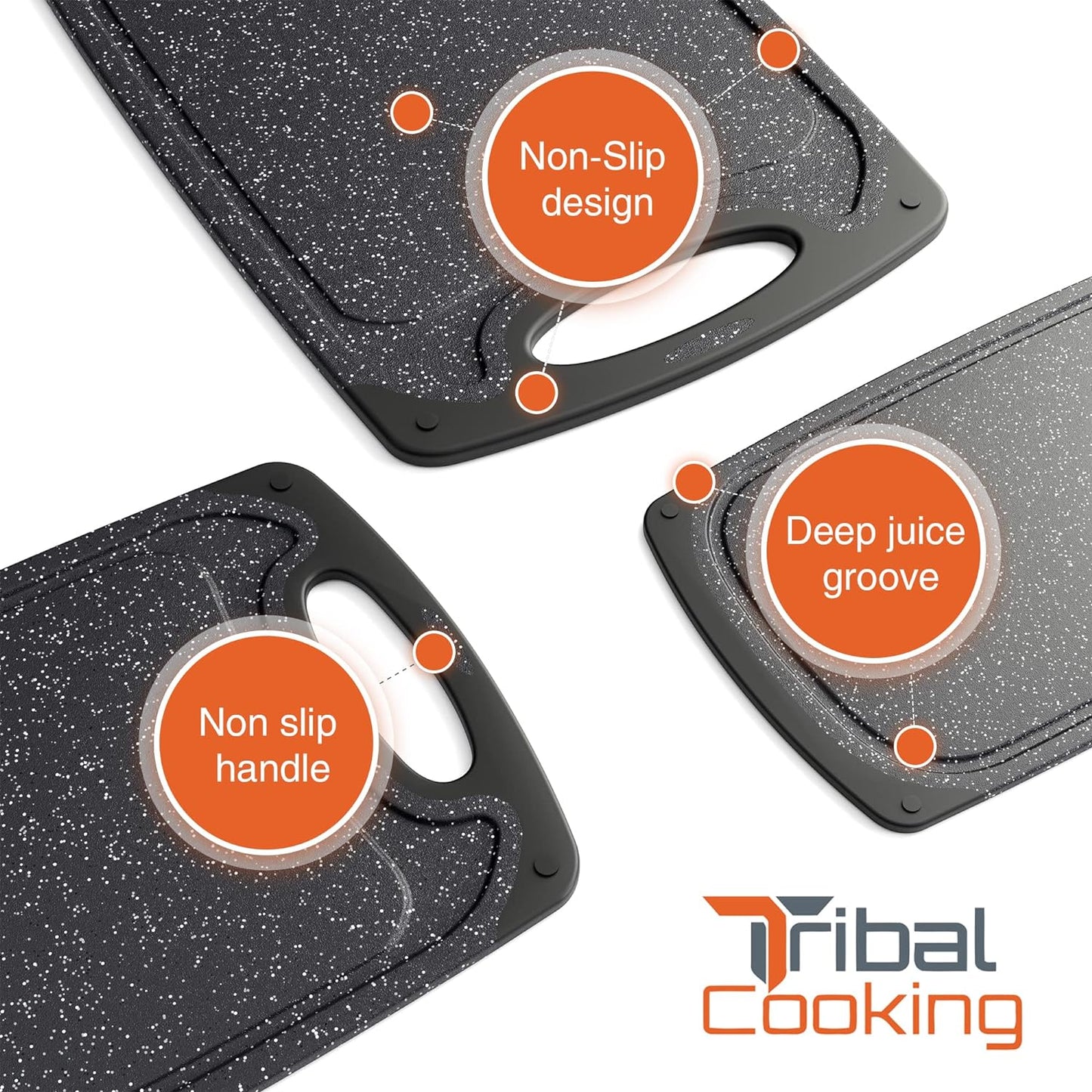 Cutting Boards - 3 Set - Warrior Strength Small to Extra Large Cutting Boards for Kitchen, Meat, Vegetables - Dishwasher Safe, Juice Groove, Non-Slip Rubber Chopping Board Set
