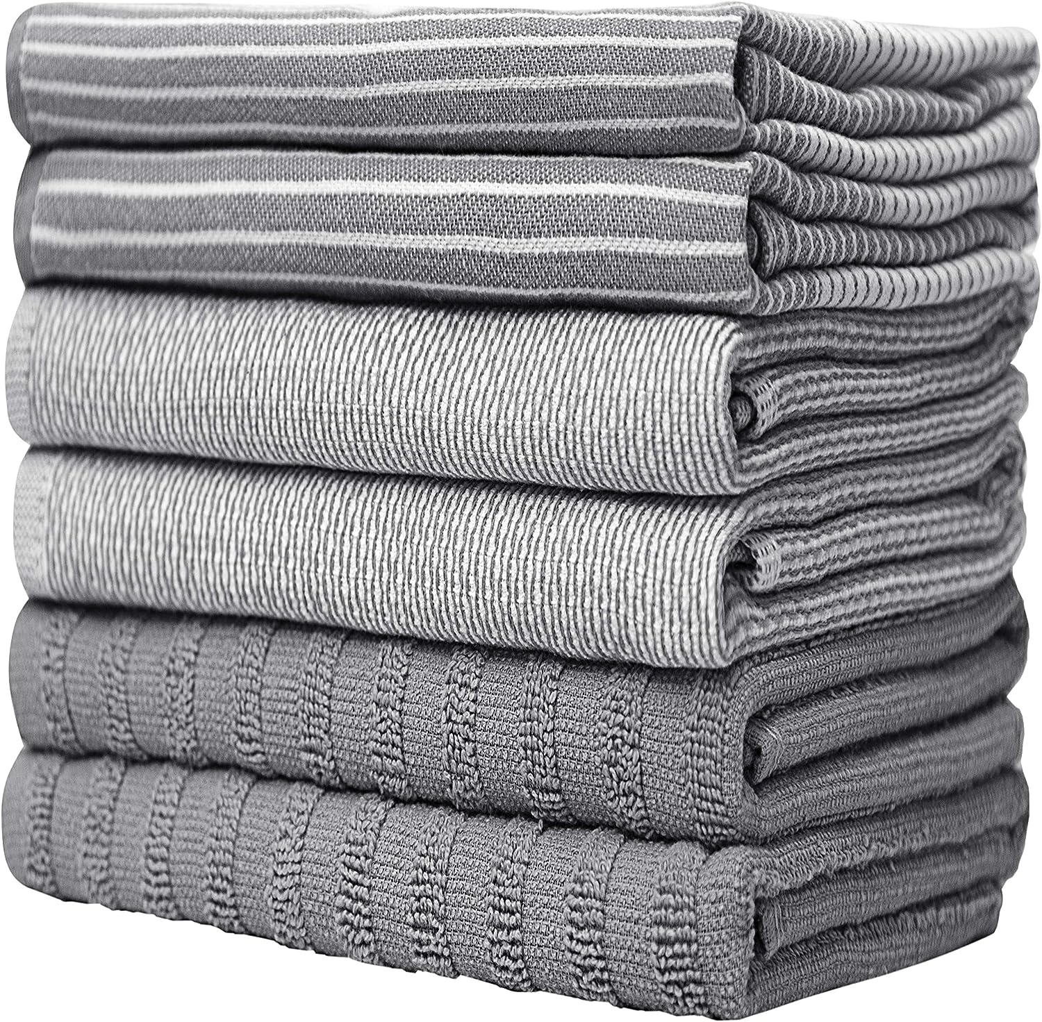Premium Kitchen,Hand Towels (20”X 28”, 6 Pack) Large Cotton, Dish, Flat & Terry Towel Highly Absorbent Tea Towels Set with Hanging Loop Gray