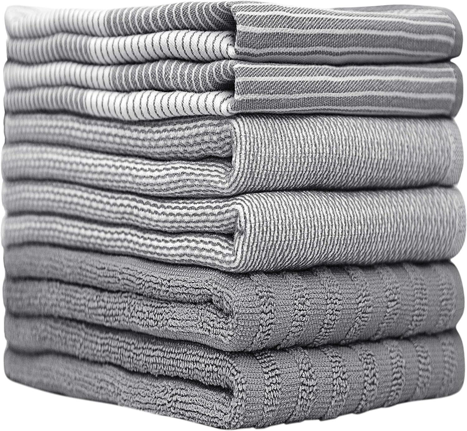Premium Kitchen,Hand Towels (20”X 28”, 6 Pack) Large Cotton, Dish, Flat & Terry Towel Highly Absorbent Tea Towels Set with Hanging Loop Gray