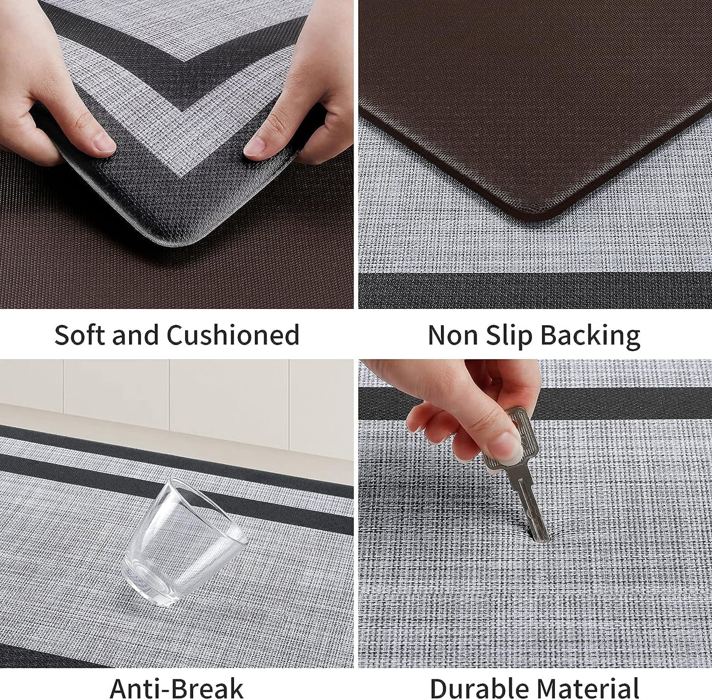 Kitchen Mat [2 PCS] Cushioned Anti-Fatigue Non-Skid Waterproof Rugs Ergonomic Comfort Standing Mat for Kitchen, Floor, Office, Sink, Laundry, Black and Gray