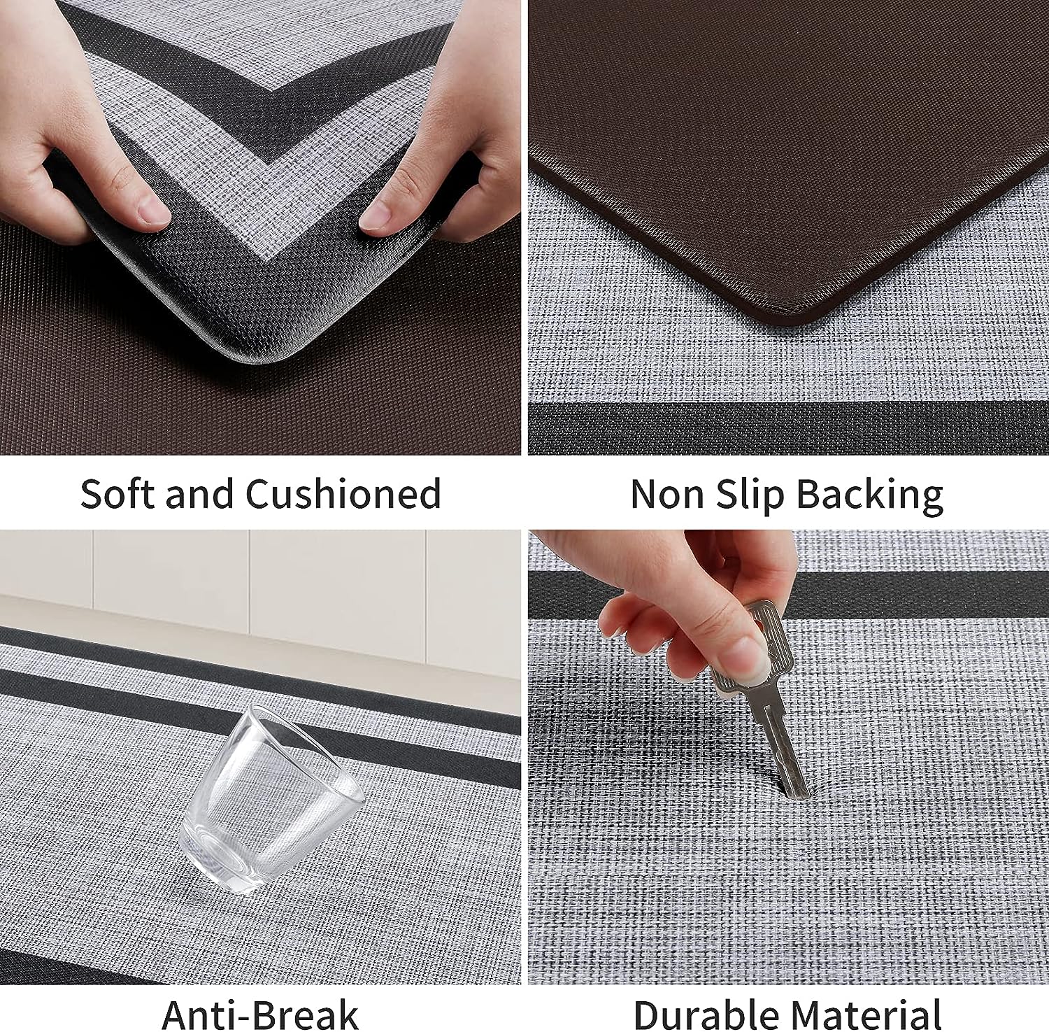 Kitchen Mat [2 PCS] Cushioned Anti-Fatigue Non-Skid Waterproof Rugs Ergonomic Comfort Standing Mat for Kitchen, Floor, Office, Sink, Laundry, Black and Gray