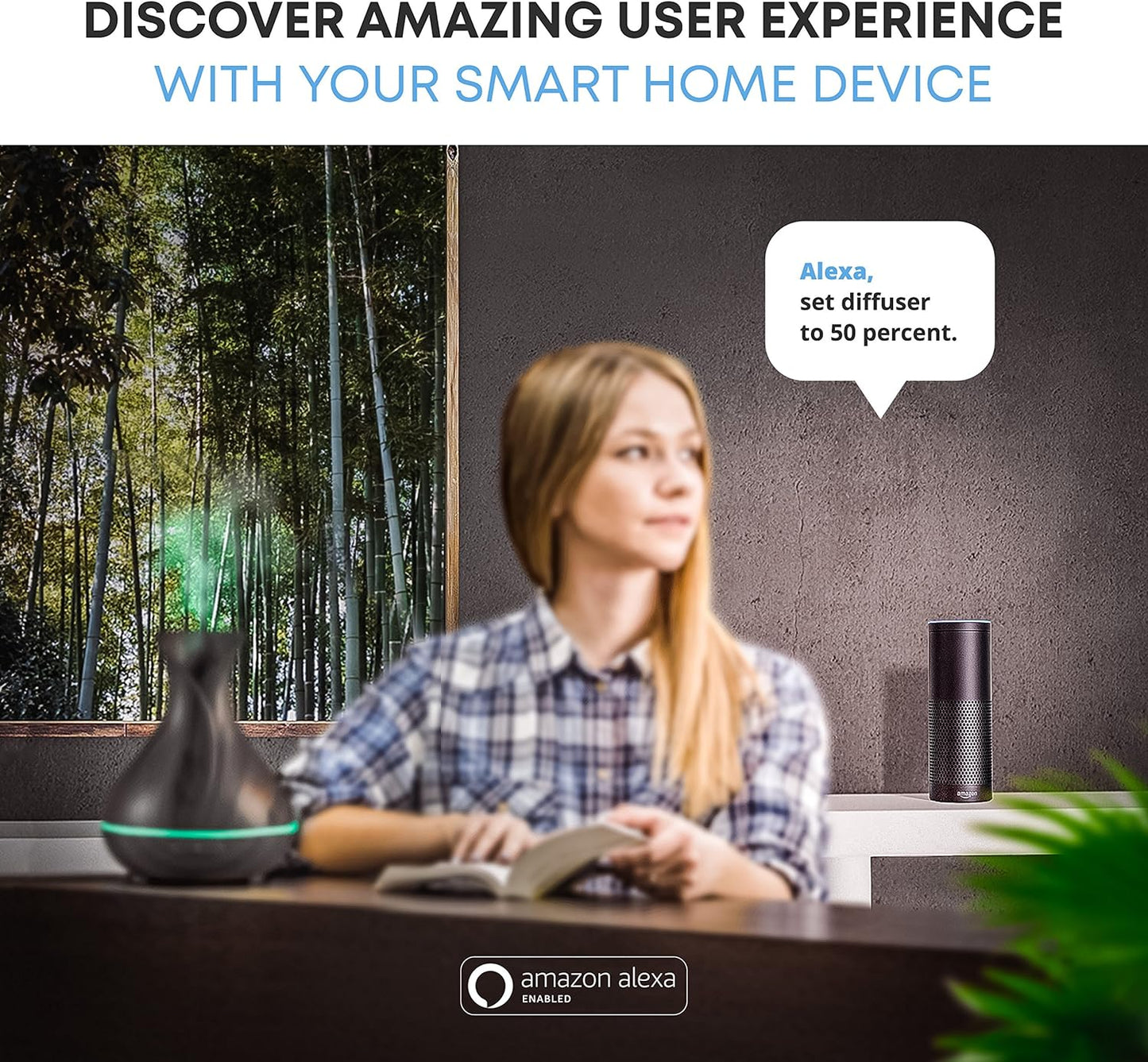 Smart Wifi Wireless Essential Oil Aromatherapy 400Ml Ultrasonic Diffuser & Humidifier with Alexa & Google Home Phone App & Voice Control - Create Schedules - LED & Timer Settings Dark Brown