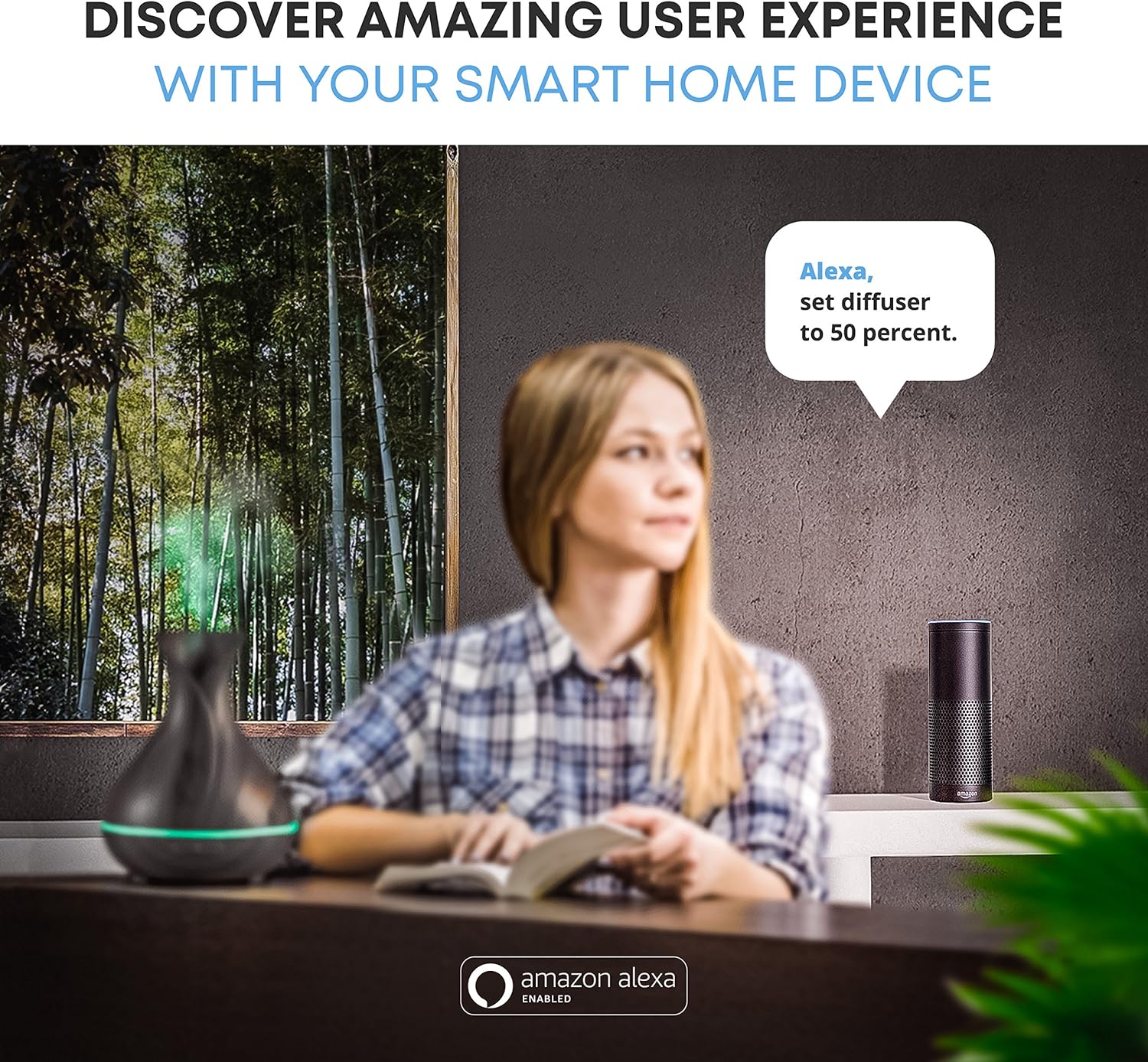 Smart Wifi Wireless Essential Oil Aromatherapy 400Ml Ultrasonic Diffuser & Humidifier with Alexa & Google Home Phone App & Voice Control - Create Schedules - LED & Timer Settings Dark Brown