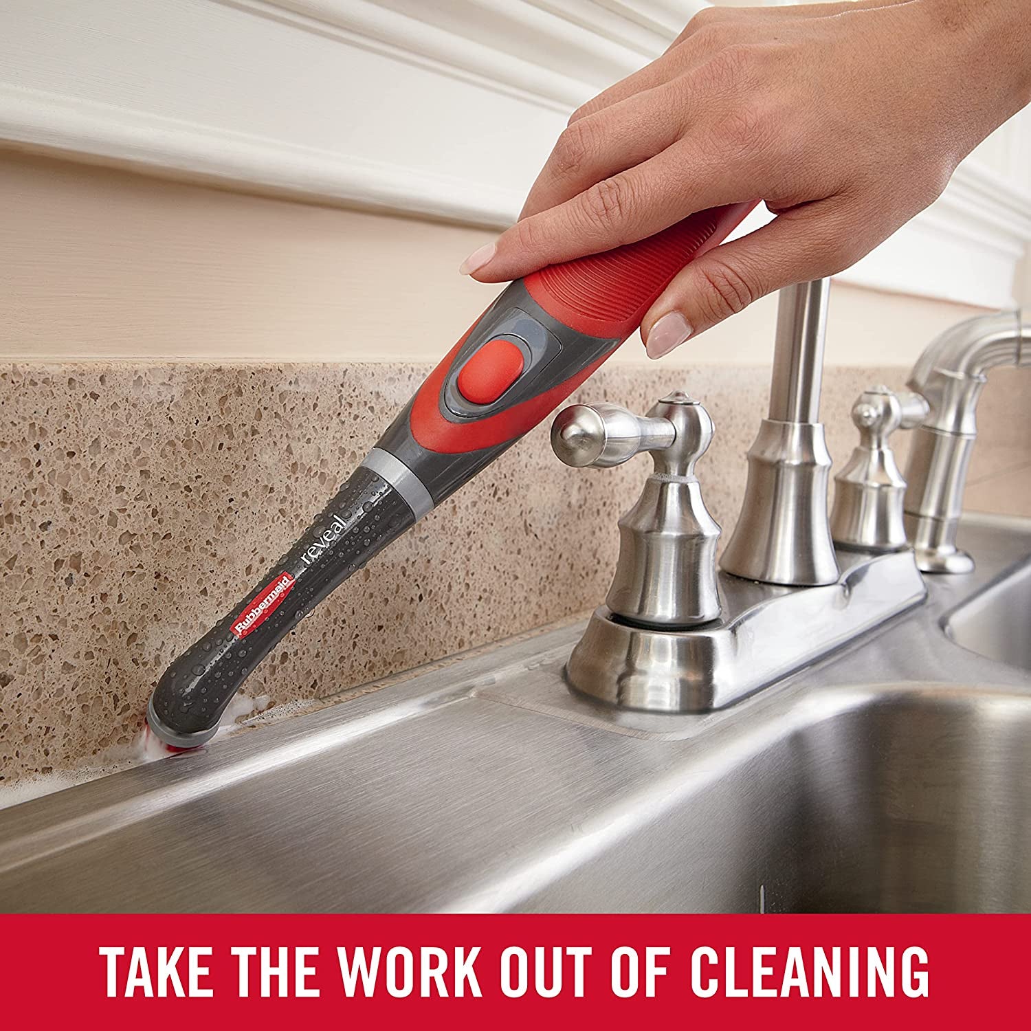 Reveal Cordless Battery Power Scrubber, Gray/Red, Multi-Purpose Scrub Brush Cleaner for Grout/Tile/Bathroom/Shower/Bathtub, Water Resistant, Lightweight, Ergonomic Grip (1839685)